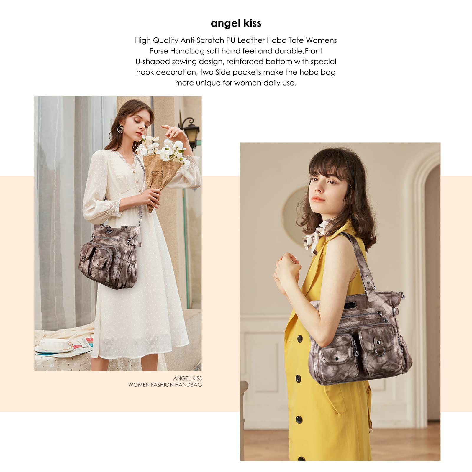Angel Kiss Women's PU Leather Shoulder Bag - Stylish Tote & Satchel for Work & Travel