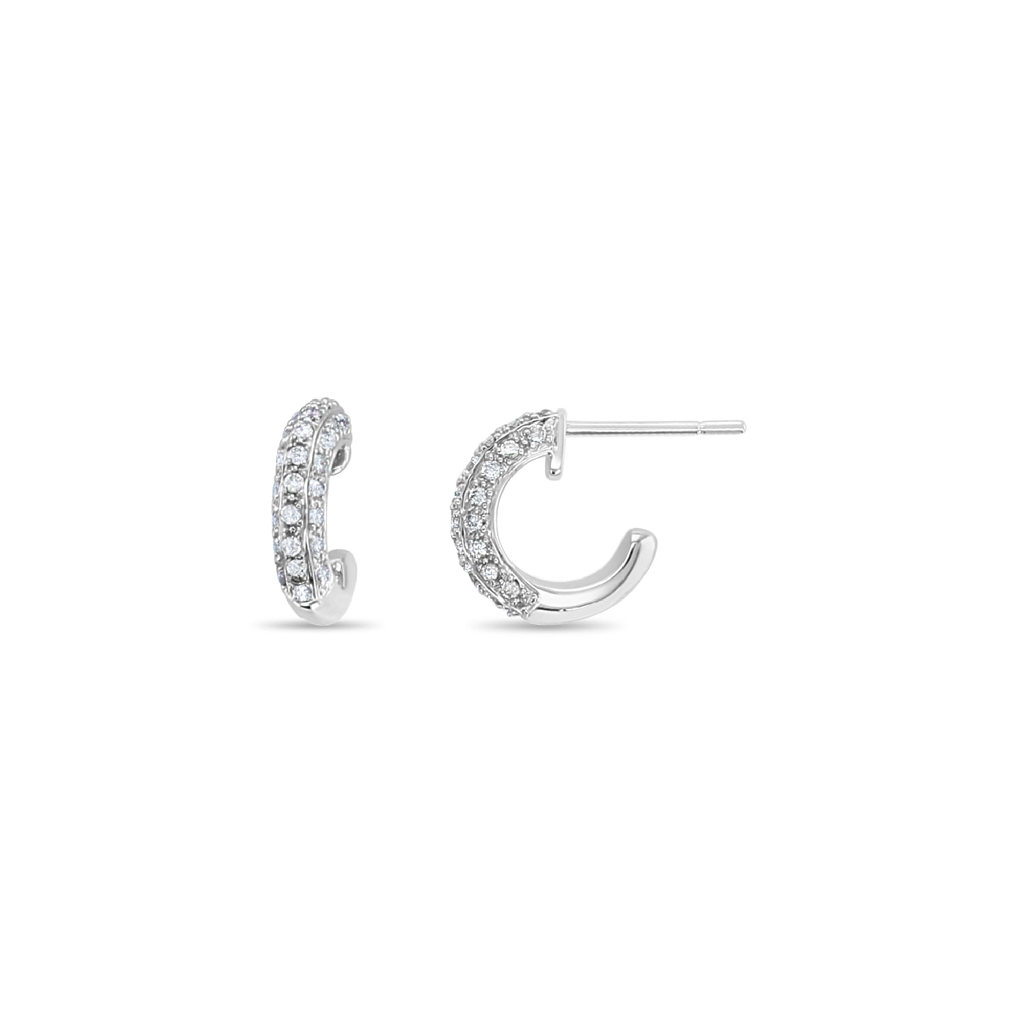14K White Gold Diamond Pave Hoop Huggie Earrings - Elegant Everyday Jewelry for Women, Perfect for Parties, Weddings & Gifts
