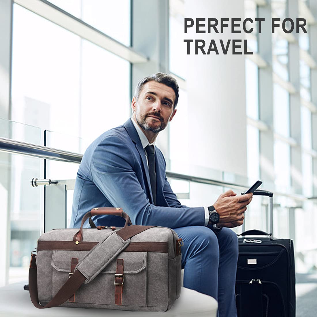 Men's Waterproof Leather Canvas Duffle Bag - Travel & Weekender for Gym & Overnight