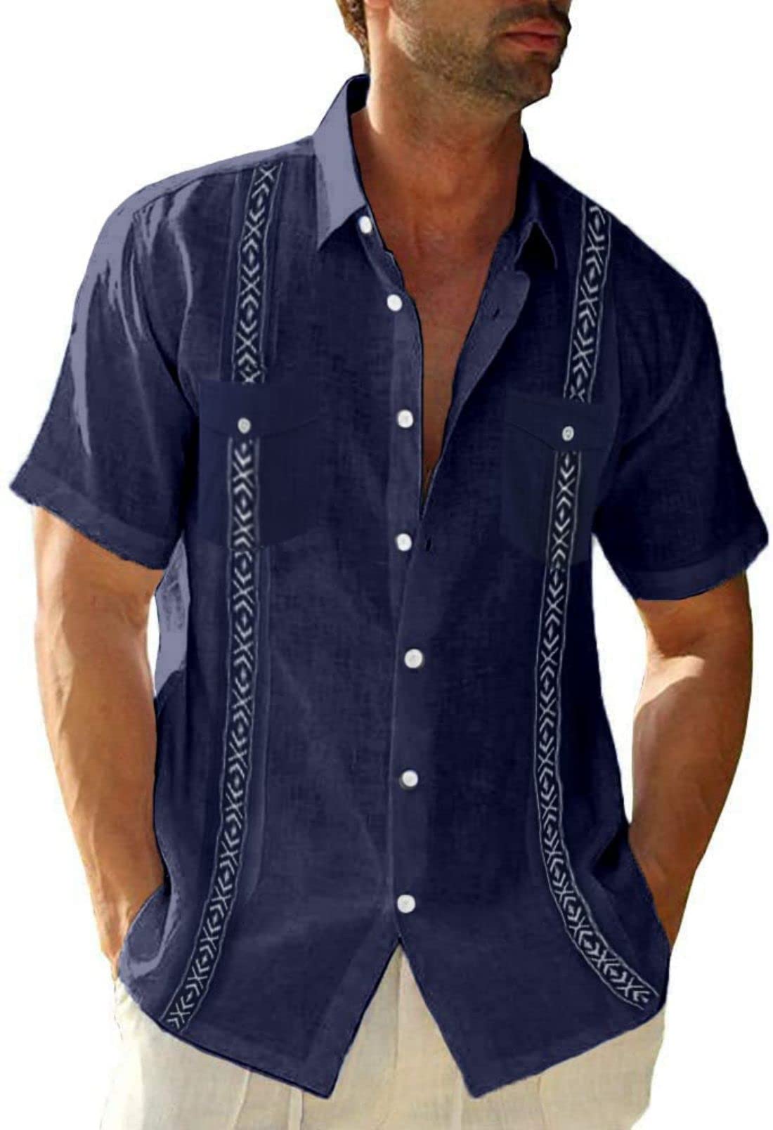 Premium Cuban Guayabera Shirts for Men - Mexican Style Linen Button Down Shirts with Short/Long Sleeve Options - Perfect for Beach Vacations, Summer Weddings & Casual Outings
