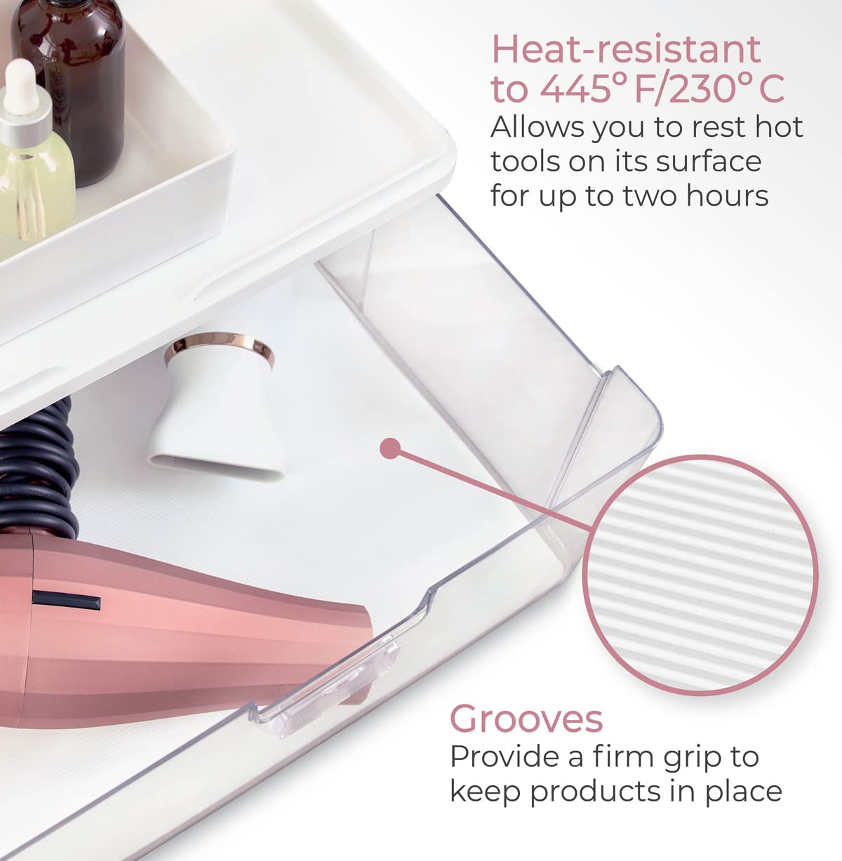 iDesign Sarah Tanno Collection Heat-Resistant Silicone Drawer Organizer Mat for Makeup & Cosmetics - White | Perfect for Vanity, Bathroom & Travel Storage Organization