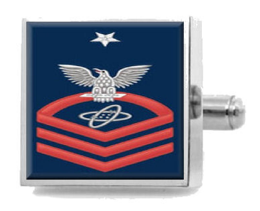 Personalized Engraved Cufflinks for U.S Navy Senior Chief E-8 Electronics Technician (ET) - Red Military Gift for Promotion, Retirement & Formal Events