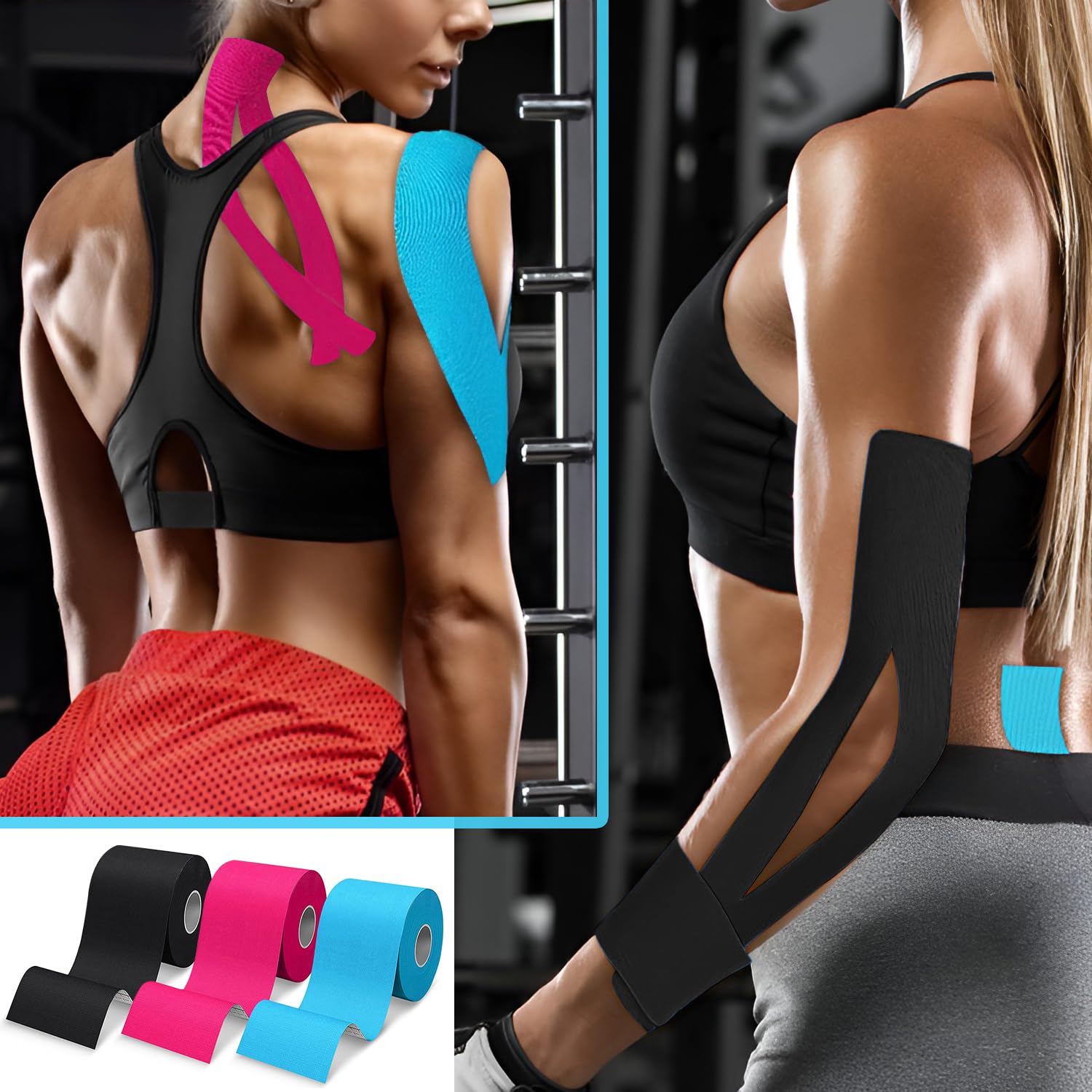 ZSMJAER Kinesiology Tape 2 Rolls (Blue & Pink) - 5m x 5cm Elastic Waterproof Athletic Tape for Shoulder, Knee, Neck & Muscle Pain Relief - Perfect for Sports Recovery, Physical Therapy & Injury Support