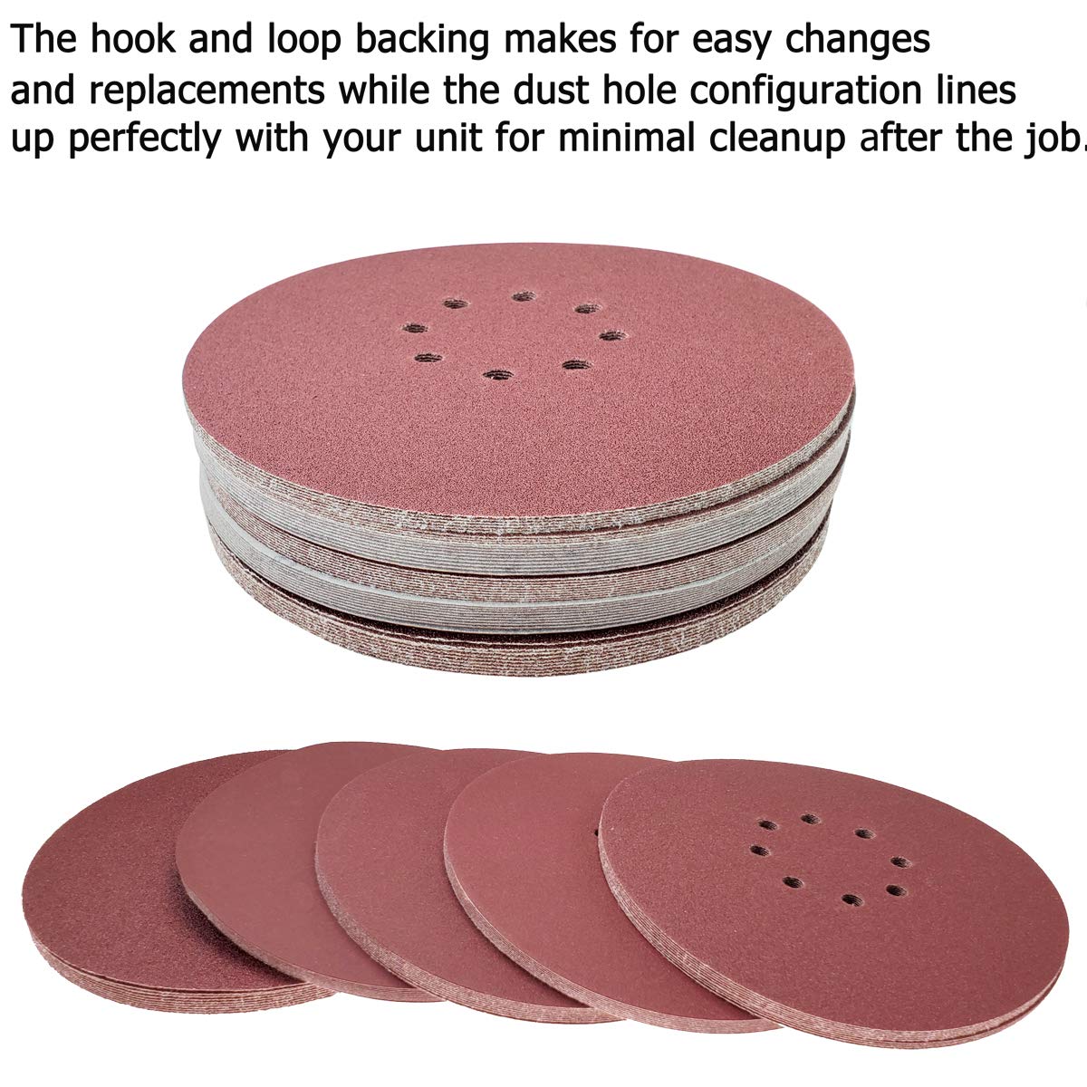 50 PCS 9 Inch 8 Hole Drywall Sanding Discs - 60/80/120/150/240 Grits Hook & Loop Sandpaper for Drywall, Walls & Floors | Perfect for Home Renovation, Drywall Repair & Surface Polishing