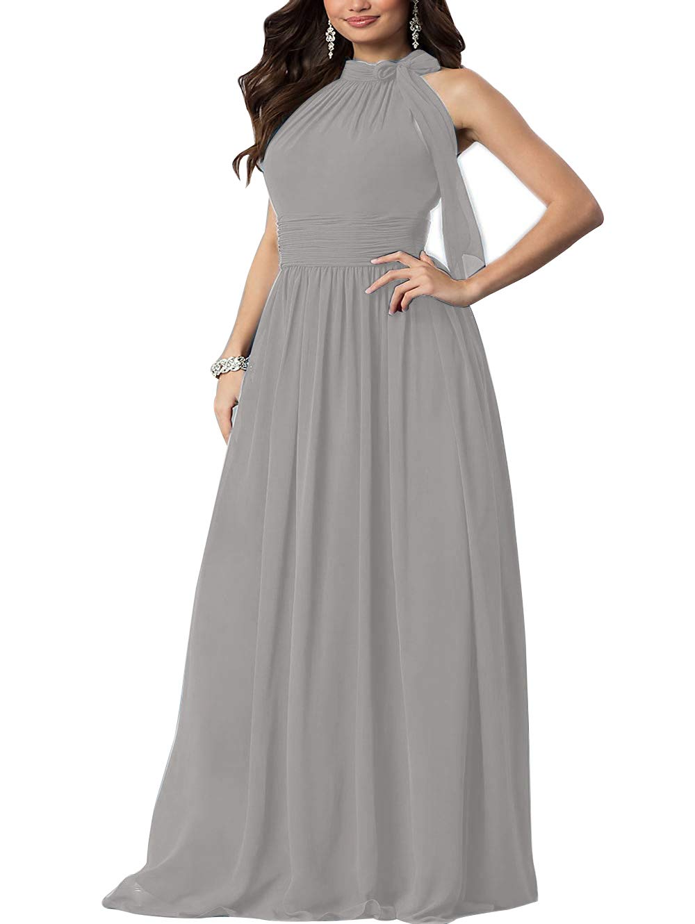Elegant Long Prom Dresses for Women - Formal Evening Maxi Gowns with Halter Neckline & Chiffon Fabric - Perfect for Homecoming, Prom Night & Special Occasions