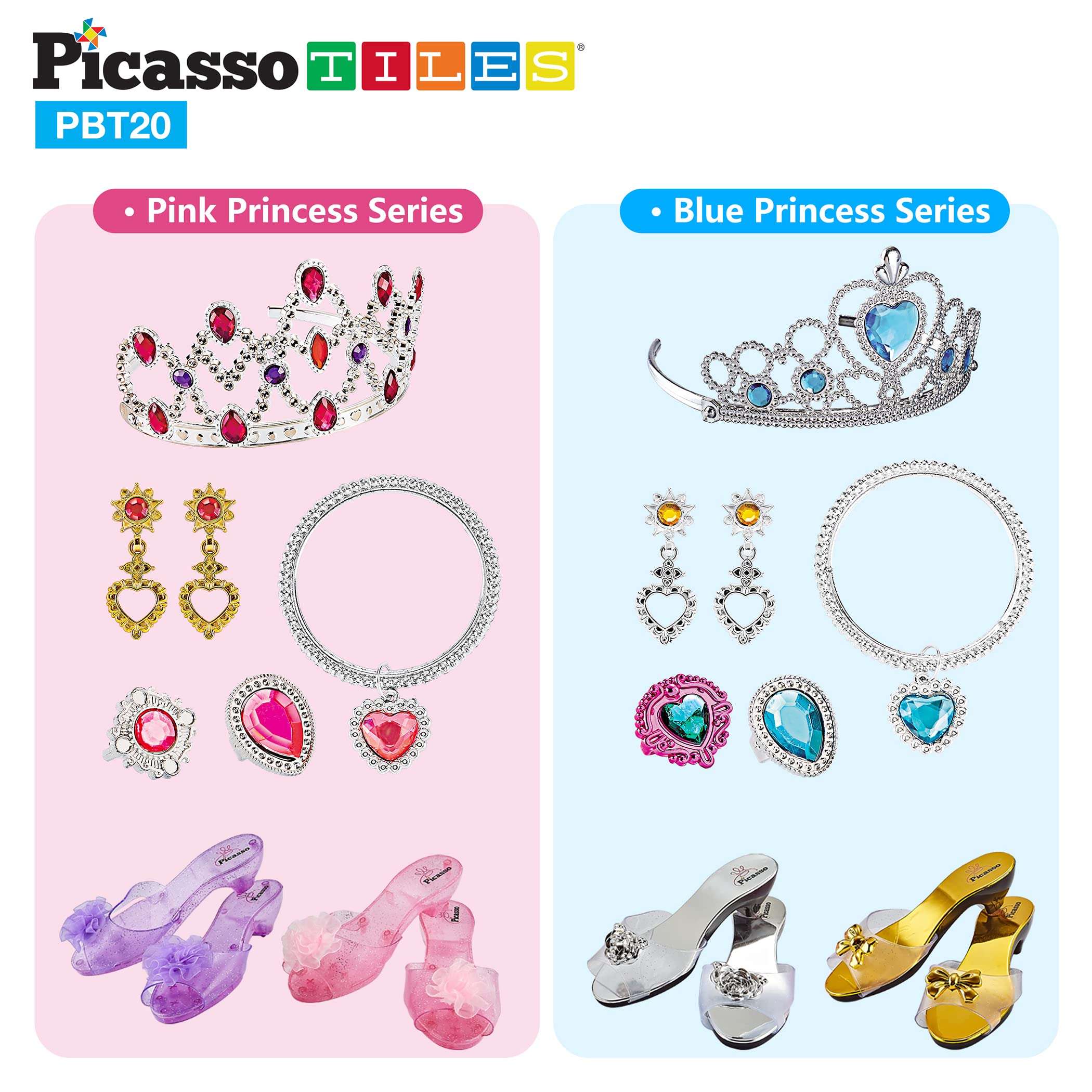 **PicassoTiles Royal Princess Dress Up Set - Tiara, Jewelry, Shoes & Fashion Accessories for Girls Ages 5+ | Pretend Play, STEM Learning & Creative Imagination Toys | Perfect for Birthday Gifts, Tea Parties & Dress-Up Playtime**