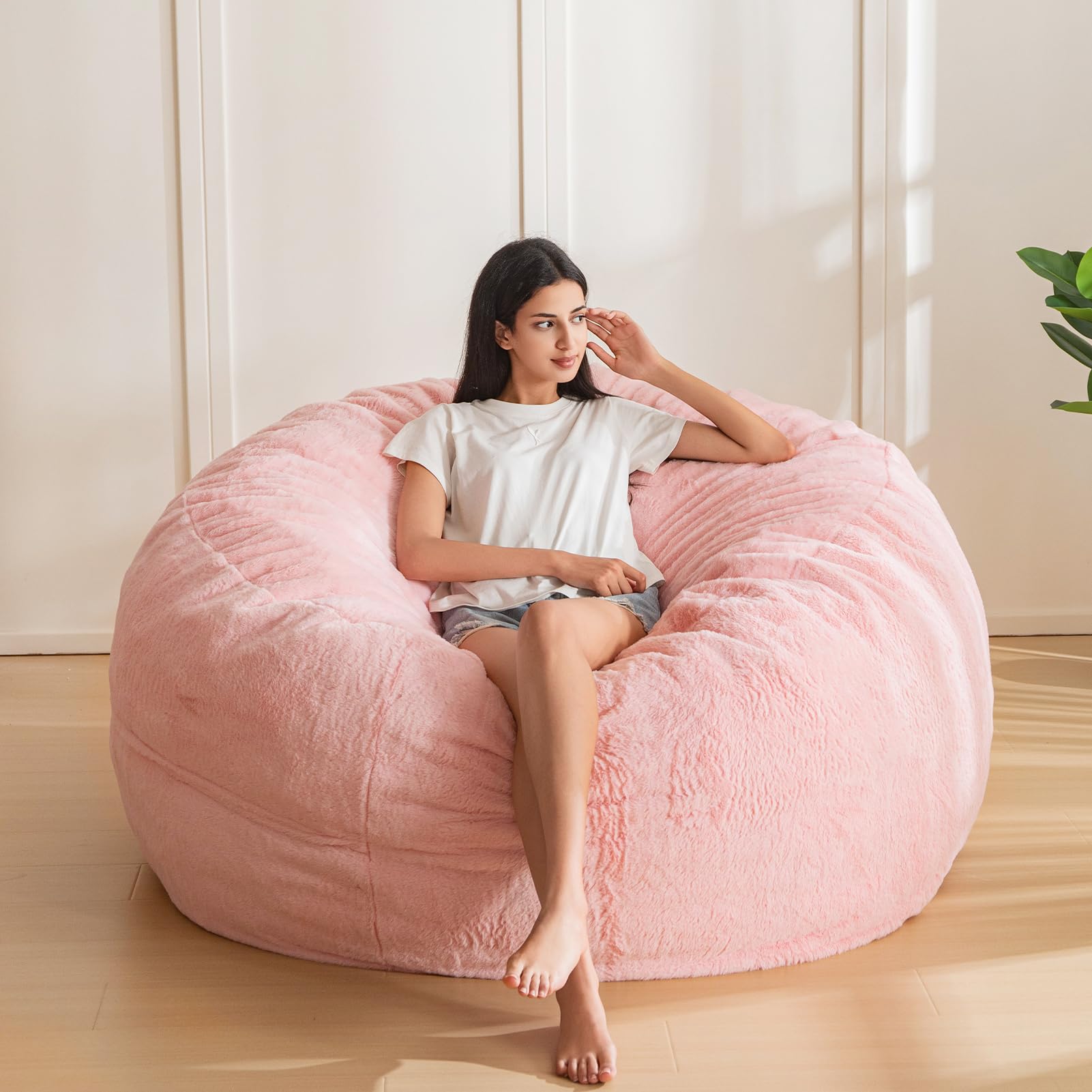 MAXYOYO Large Bean Bag Chair for Adults - Ultra Soft Fur Lazy Sofa with Premium Foam Filling for Living Room, Bedroom, Dorm | Comfy Pink Lounge Chair for Reading, Gaming & Relaxation