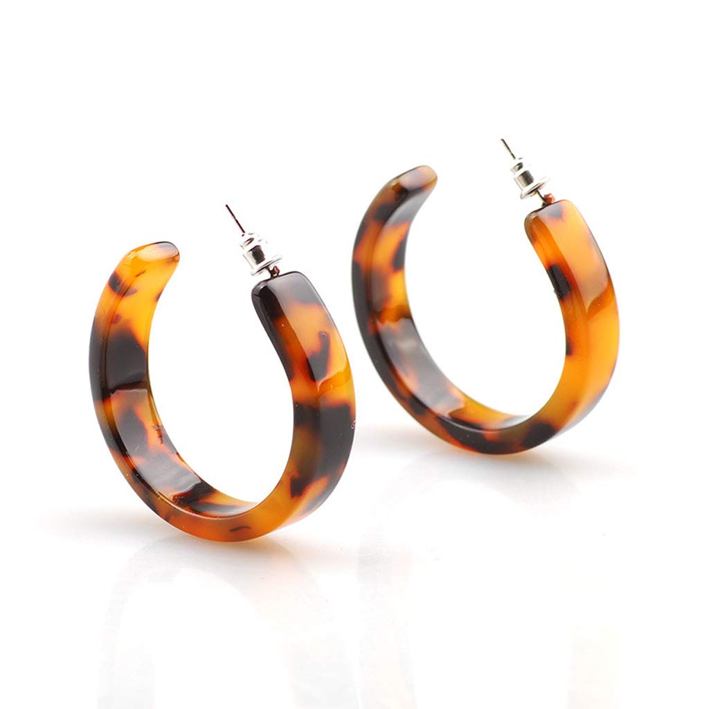 Stylish Mottled Resin Hoop Earrings for Women - Leopard Print Round Acrylic Drop Dangle Earrings, Tortoise Shell Fashion Jewelry - Perfect for Casual Wear, Parties & Gift Giving