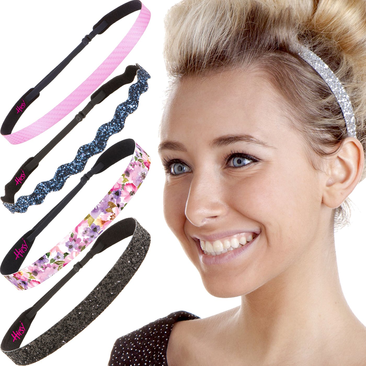Hipsy Adjustable No-Slip Hairbands for Women, Girls & Teens - 5 Pack Spring Floral Headbands - Cute Fashion Hair Accessories for School, Work & Everyday Wear