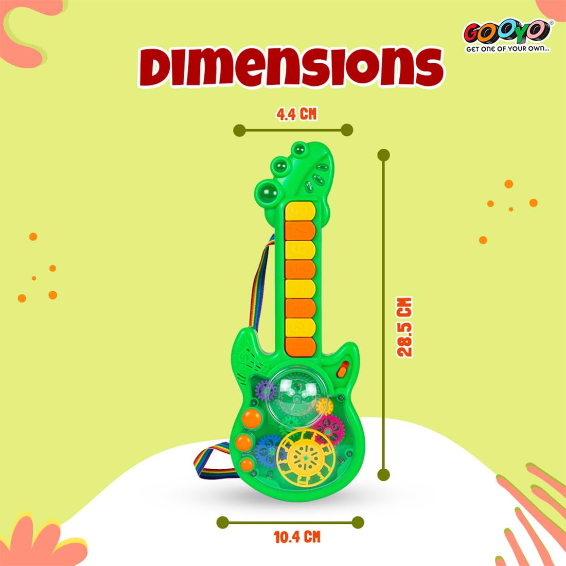 Gooyo GY999-53 Kids Electric Toy Guitar - 8-Key Musical Instrument with 3D Gears & LED Light Effects | Battery-Powered Learning Toy for Toddlers, Boys & Girls (Green, Requires 3 AA Batteries) | Perfect Birthday Gift & Early Childhood Music Education Tool