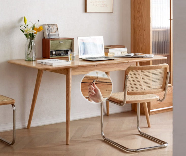Solid Oak Wood Extendable Folding Dining Table - Space Saving Expandable Table for Small Spaces, Kitchen, Dining Room & Apartment Living