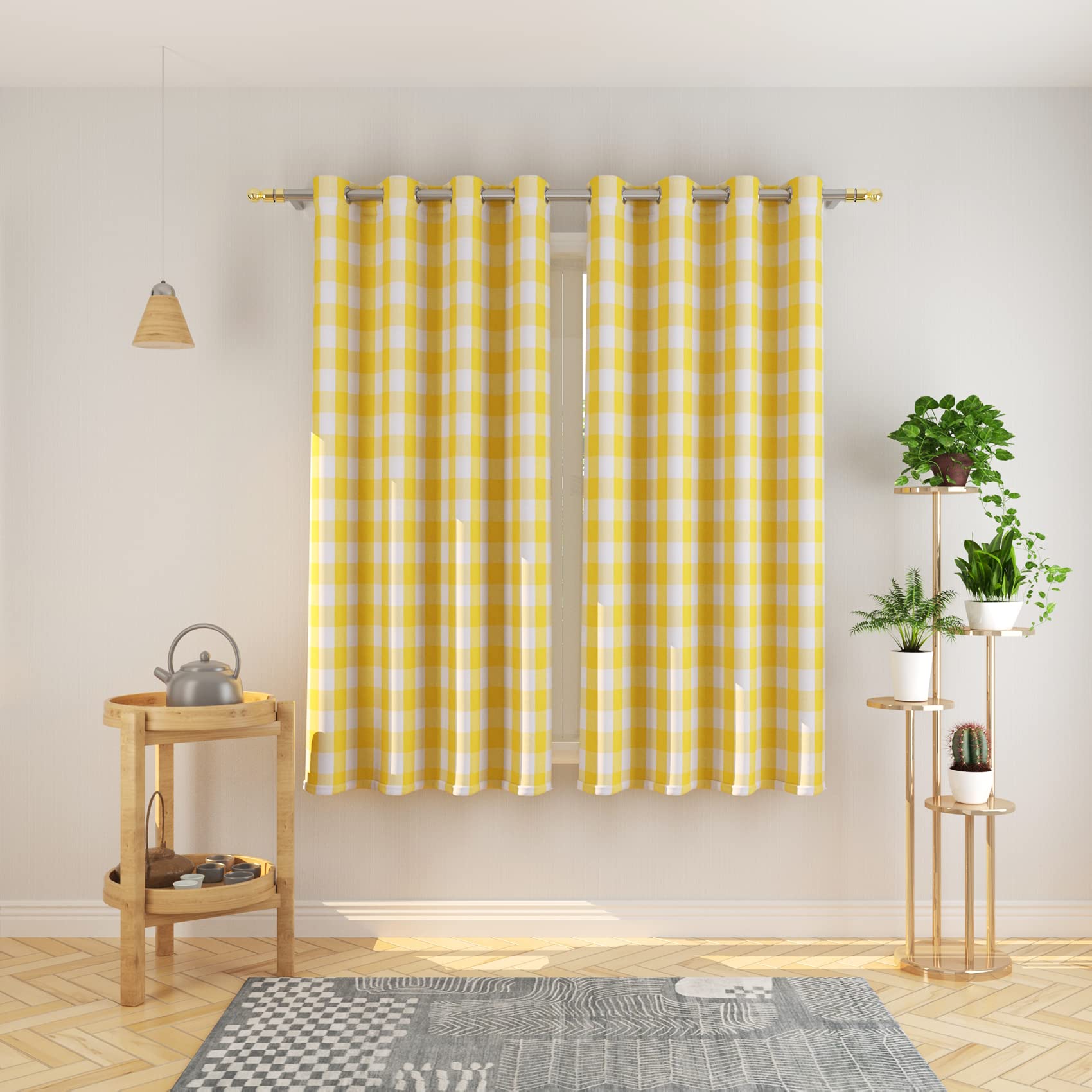Buffalo Check Curtains 45 Inches - Yellow & White Gingham Plaid Window Drapes for Kitchen, Living Room & Bedroom - 2 Panels with Grommet Top - Perfect for Basement, Farmhouse & Cozy Home Decor