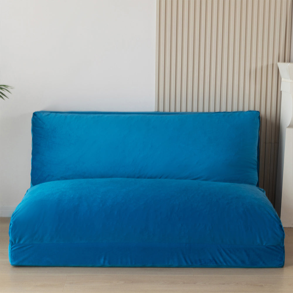 MAXYOYO Velvet Bean Bag Folding Sofa Bed - Washable Cover for Adults, Blue | Comfortable Floor Seating for Living Room, Bedroom & Dorm