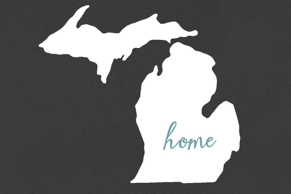 Michigan Home State White and Blue on Charcoal 24x36 Signed Art Print - Wall Decor Poster for Living Room, Office & Dorm