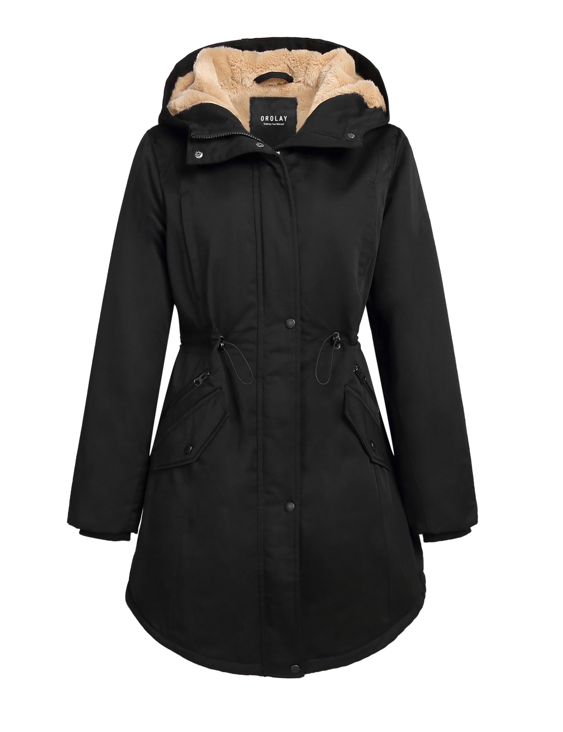 Orolay Women's Thick Fleece-Lined Winter Parka Coat - Warm Hooded Jacket with Pockets for Outdoor Activities & Cold Weather