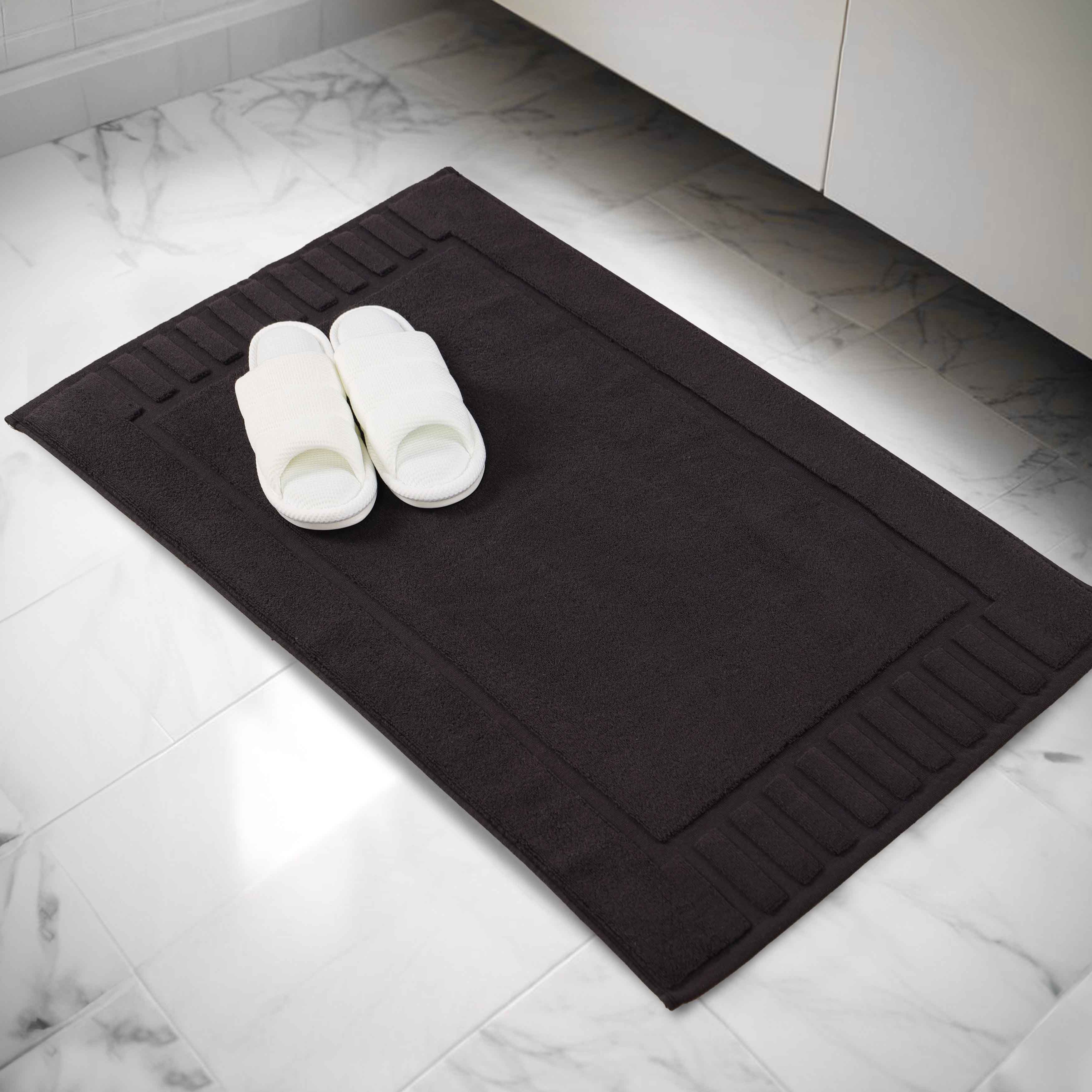 Premium Cotton Modern Geometric Border Bath Mat Set of 2 - Ultra Absorbent, Non-Slip, Quick Dry Bathroom Rug for Bath, Shower & Vanity Area