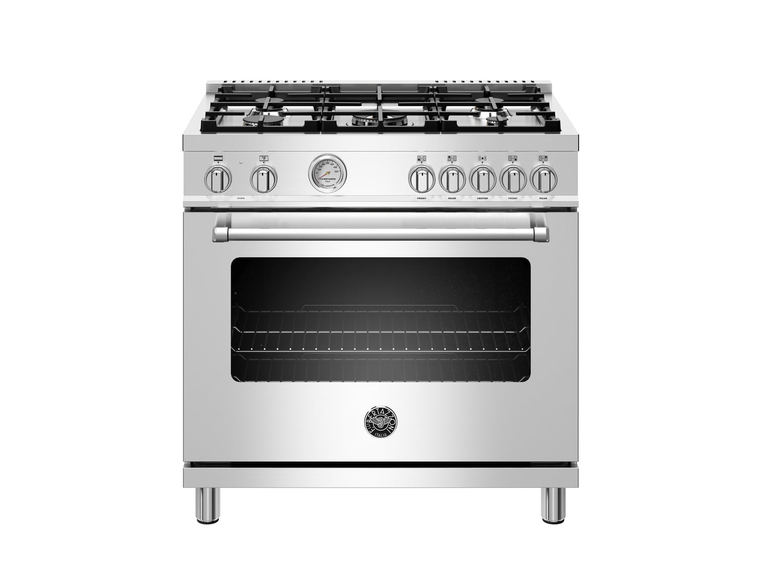 Bertazzoni MAST365DFMXE 36 Inch Dual Fuel Range with 5 Burners & Electric Oven - Premium Stainless Steel Kitchen Appliance for Home Chefs and Cooking Enthusiasts