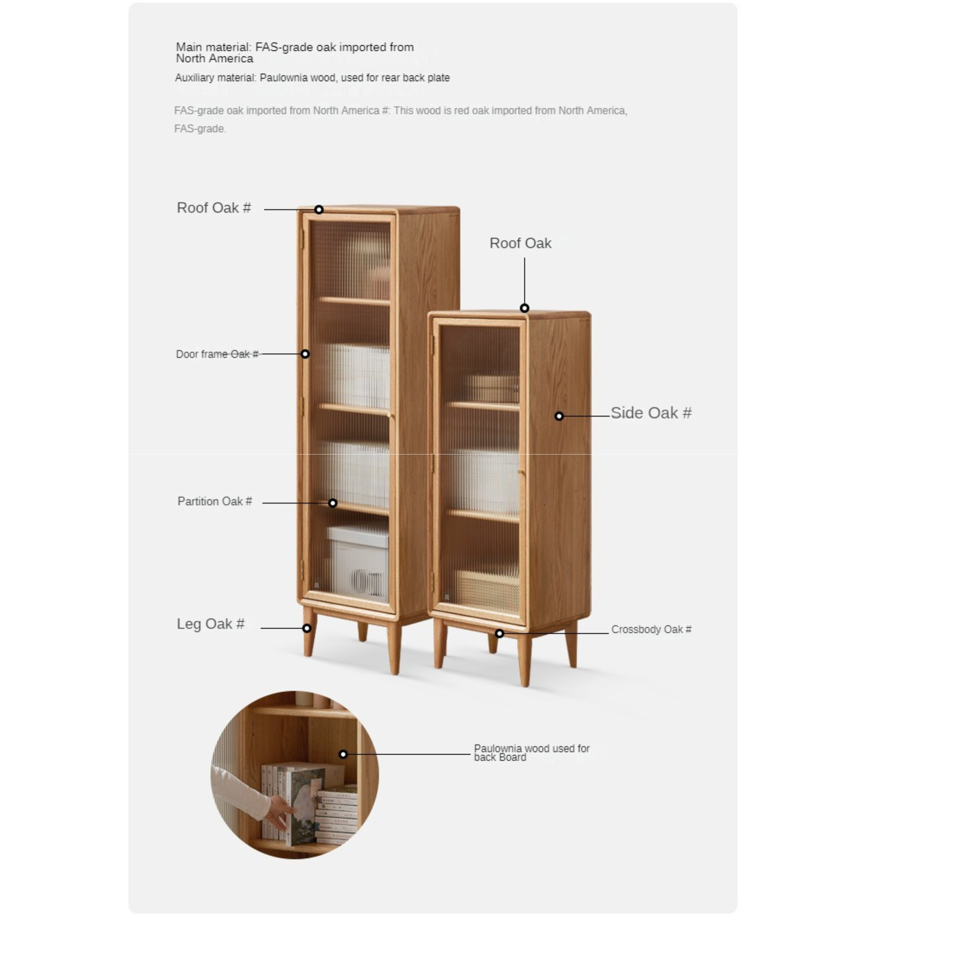 Solid Oak Wood Side Cabinet - Small Bookcase with Adjustable Shelves for Living Room, Bedroom, or Office Storage | Rustic Home Decor Furniture