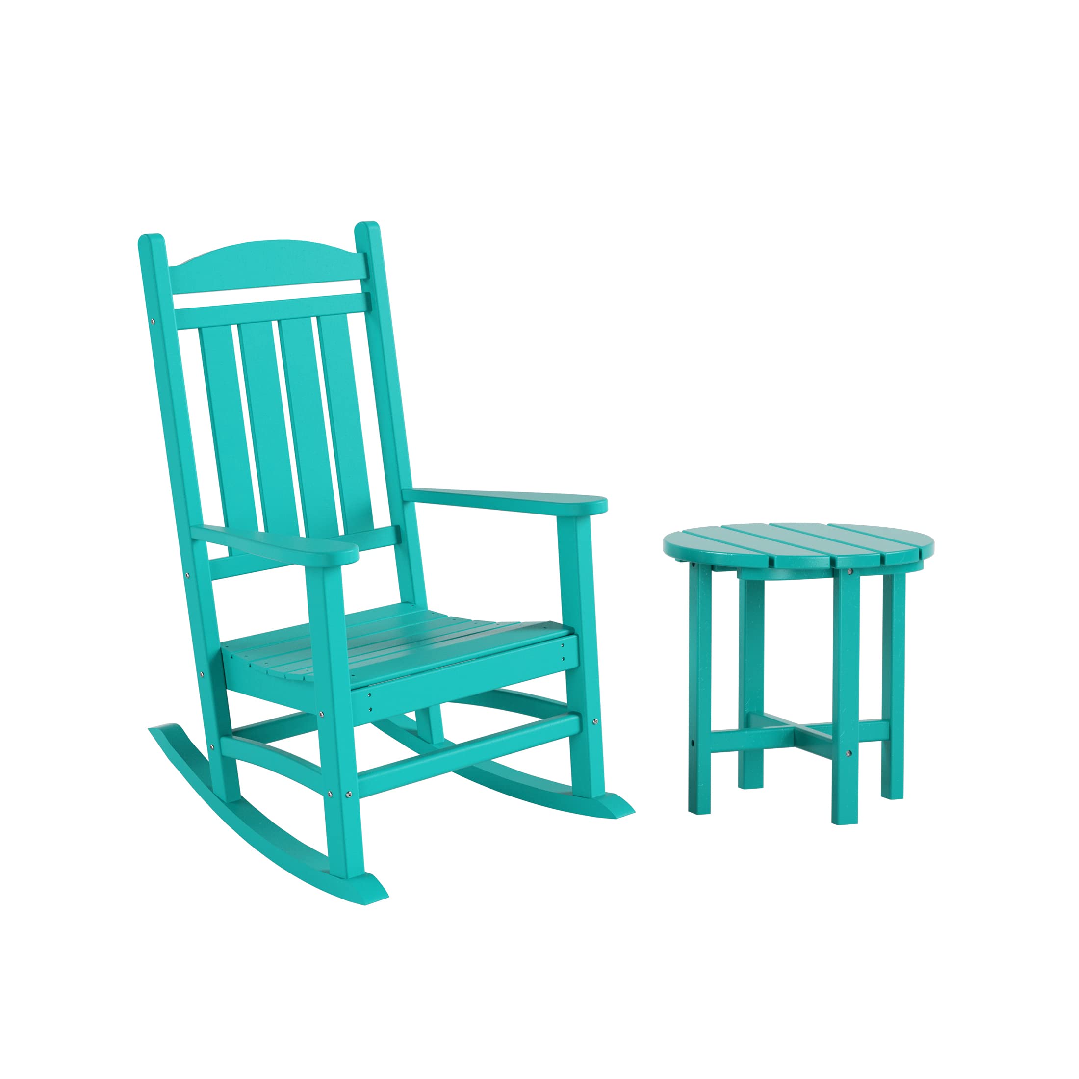 WO Home Furniture 2-Piece HDPE Outdoor Rocking Chair Set - Traditional Patio Rocking Chairs for Porch, Garden & Backyard (Turquoise) | Weather-Resistant & Comfortable Outdoor Seating