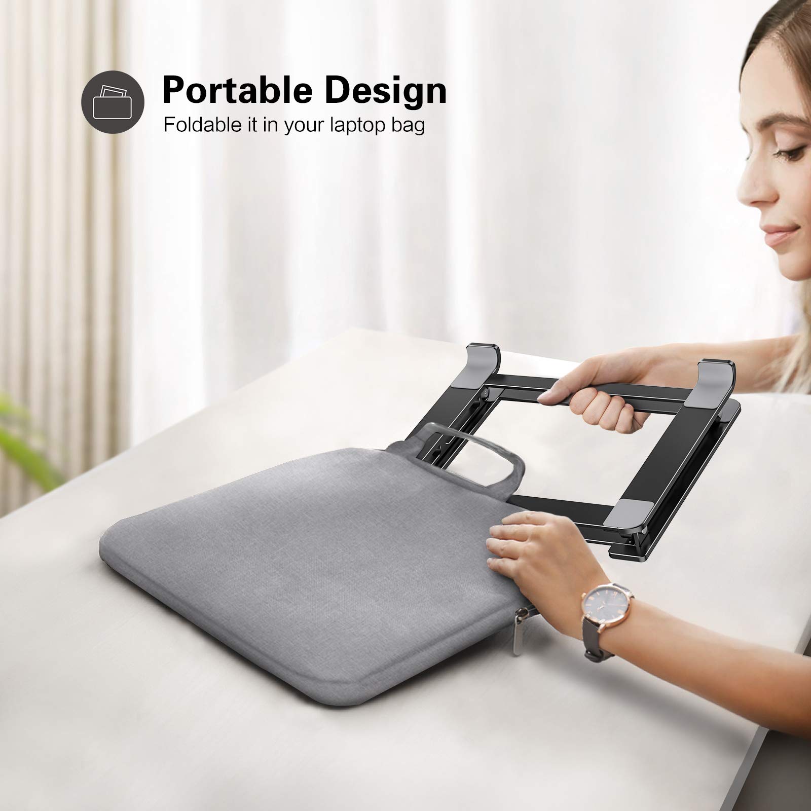 Aluminum Laptop Stand for Desk - Foldable, Portable, Height Adjustable Riser Holder for MacBook, Air, Pro, Dell XPS, HP, All 10-17.3 Inch Laptops - Perfect for Home Office, Gaming, and Study
