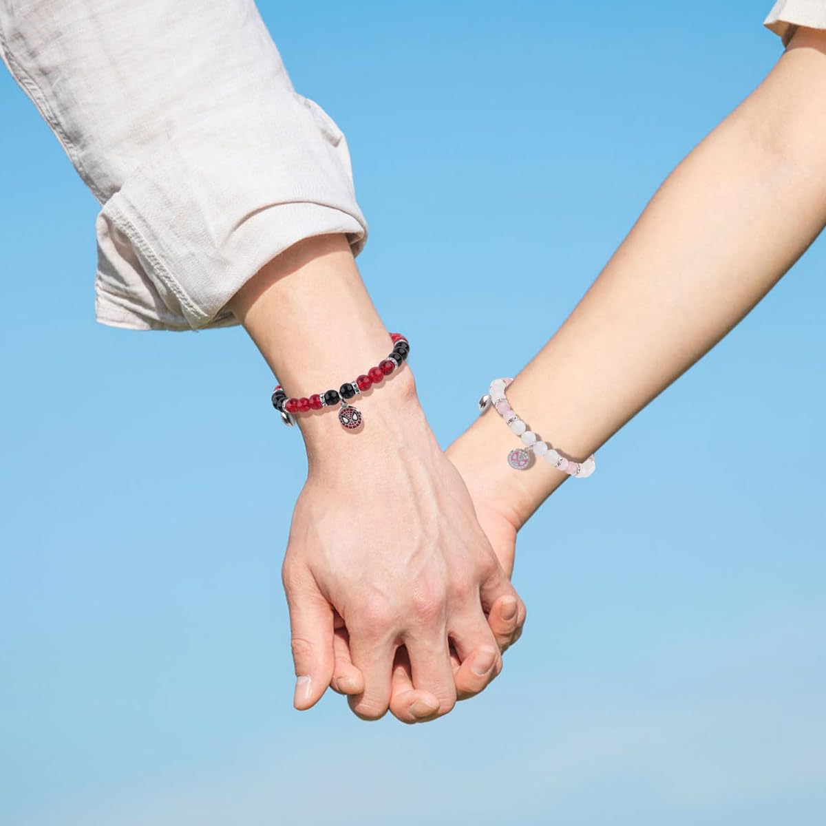 SANNIDHI® Matching Couple Bracelets for Women & Girls - Spiderman Pendant, Opal Beads, Hello Kitty & Magnetic Heart BFF Friendship Bracelets - Best Gifts for Sisters, Kids & Best Friends (Perfect for Valentine's Day, Birthdays & Anniversaries)
