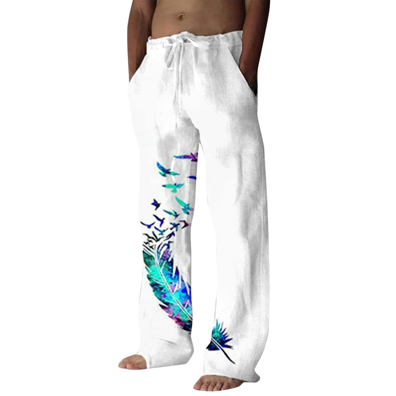 Men's Cargo Pants with Drawstring Waist & Multiple Pockets - Casual Printed Trousers by Tree&Bird - Perfect for Hiking, Travel & Outdoor Activities