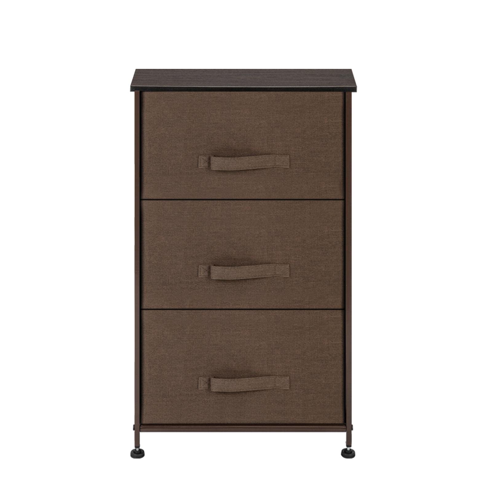 LALAHO 3-Tier Dresser Drawer with Wooden Tabletop - 3 Easy Pull Fabric Drawers & Sturdy Metal Frame - Closet Organizer for Nursery, Dorm Room, Hallway - Brown Storage Unit for Bedroom & Home Organization