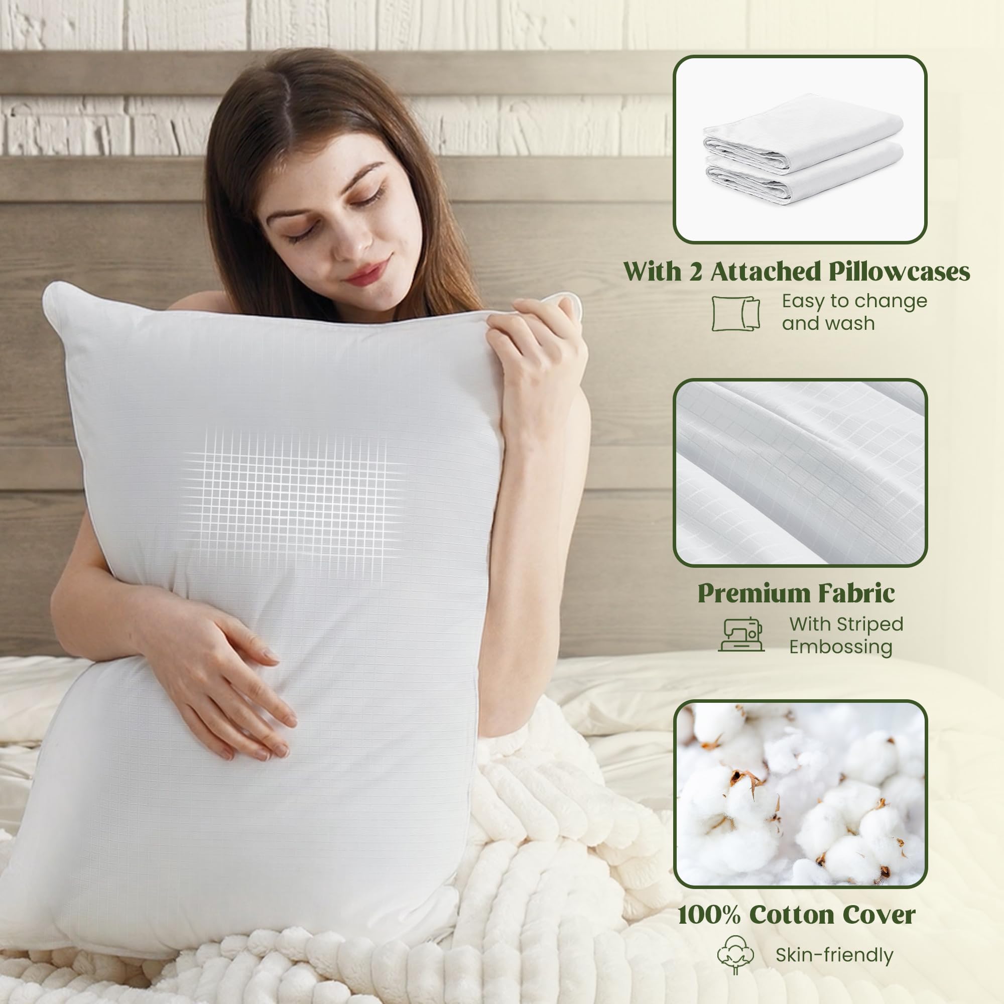 Puredown® Premium Goose Feather Down Pillows Set of 2 - Hotel Quality Bed Pillows for Sleeping with 2 Outer Protectors, Standard/Queen Size - Perfect for Home, Hotel, or Guest Room Comfort