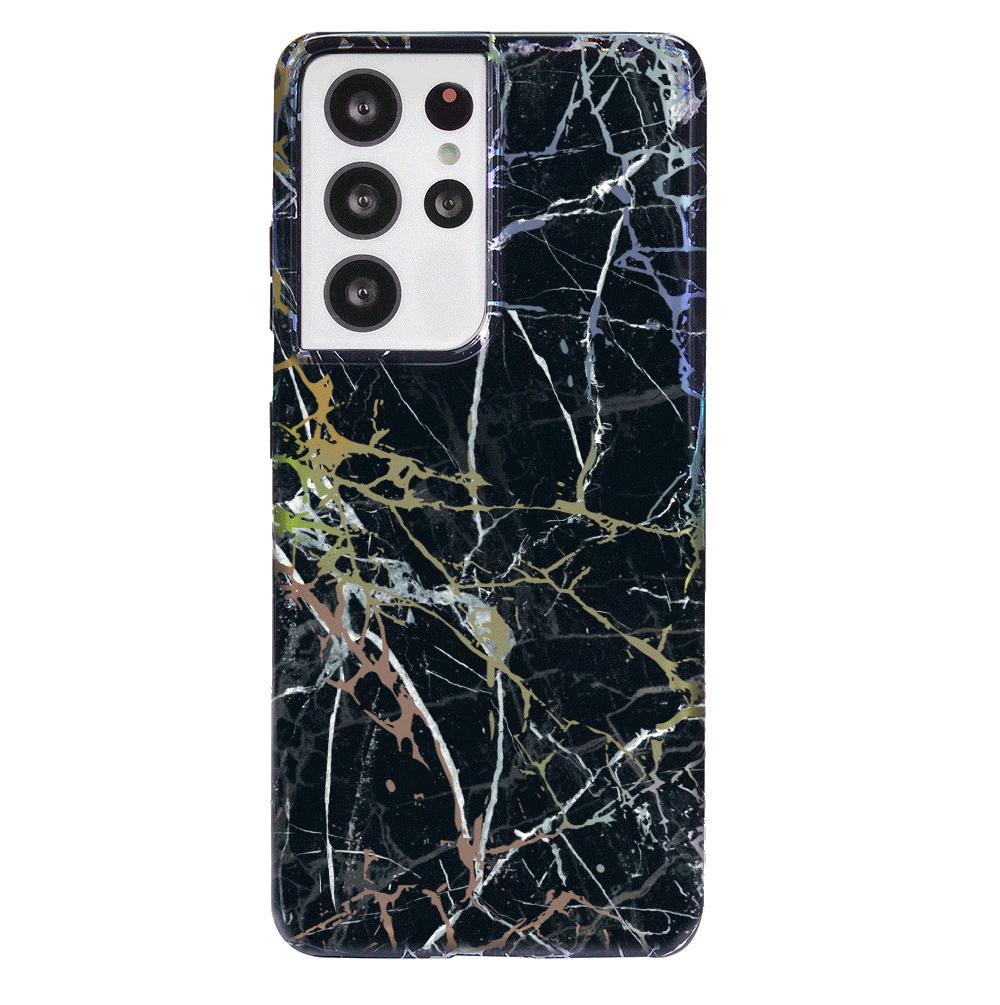 Holo Black Marble Samsung Galaxy Phone Case - Protective Slim Fit Cover for Galaxy S21/S22/S23 - Stylish & Durable for Everyday Use