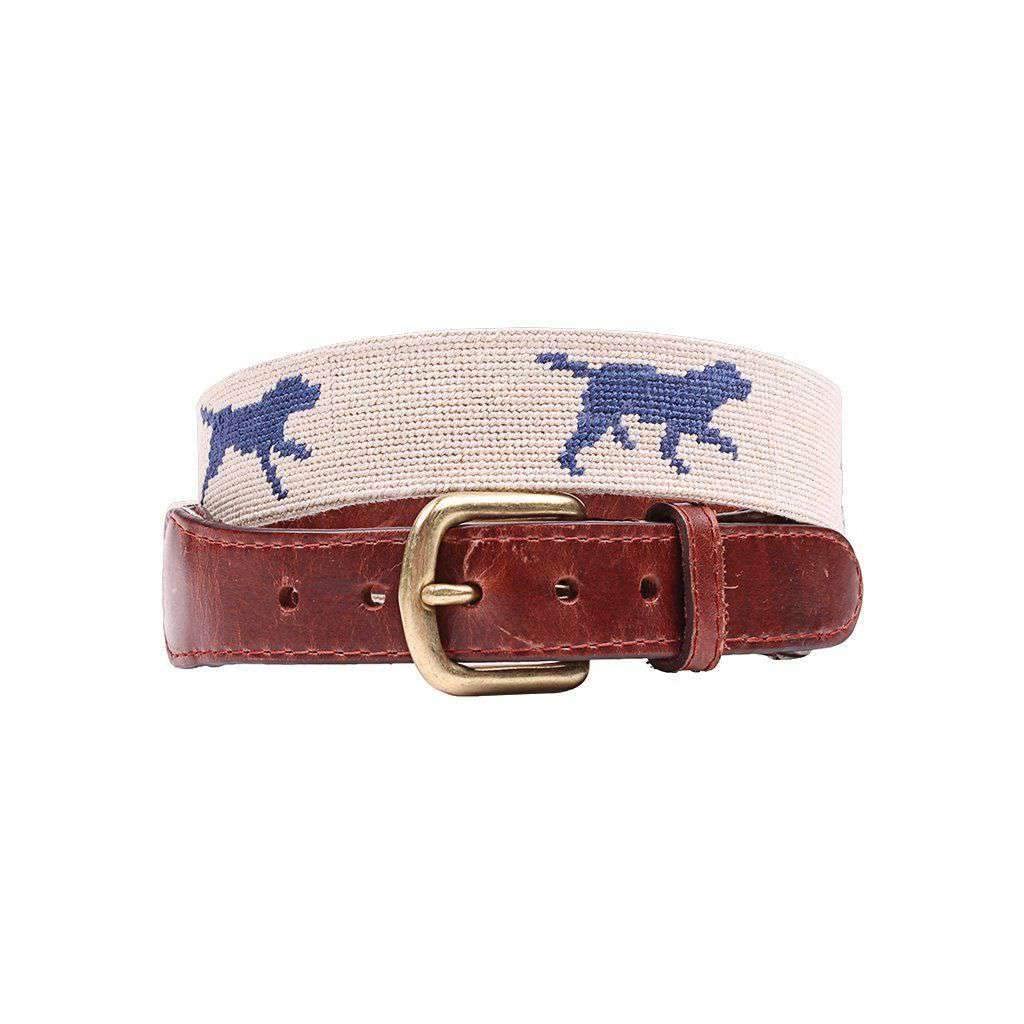 Smathers & Branson Light Khaki Needlepoint Dog Play Pattern Belt for Men - Perfect for Casual Outings, Golf, and Preppy Style