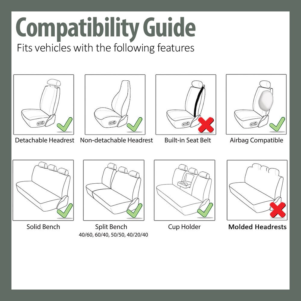 TLH Universal Car Seat Covers Full Set - Beige Sports Style Airbag Compatible Split Rear Seat Protector for Cars, Trucks & SUVs | Durable Interior Accessories for Daily Commute, Road Trips & Family Protection