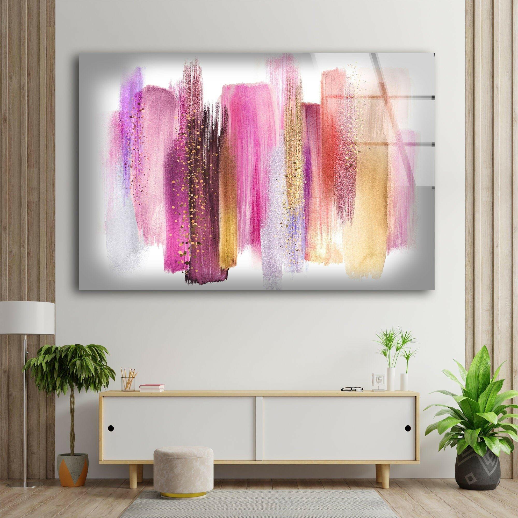Abstract Alcohol Ink Pink Gold Glass Wall Art - Modern Home Decor for Living Room, Bedroom & Office - Unique Handmade Painting for Gifts