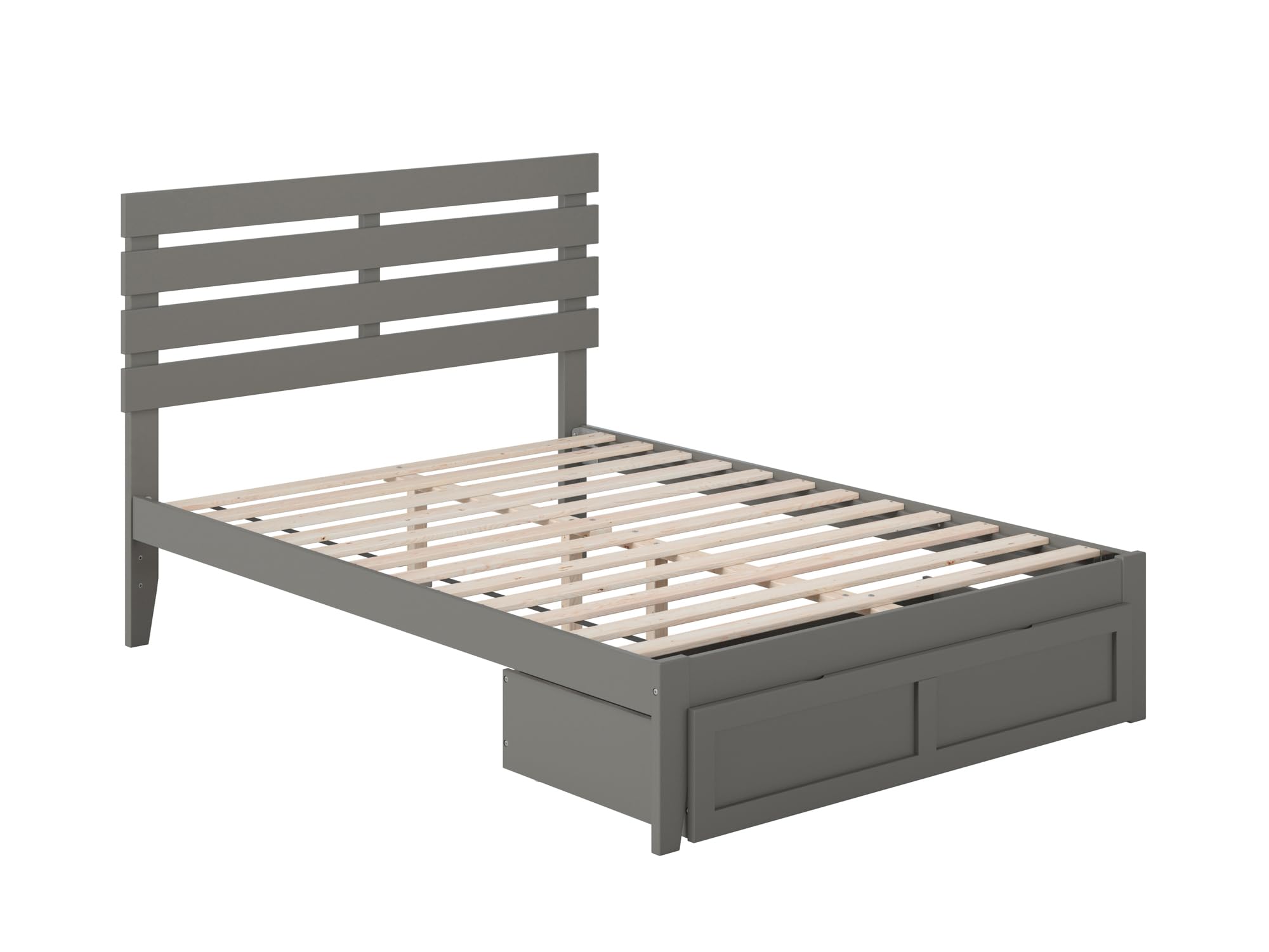 AFI Oxford Full Size Platform Bed Frame with Foot Drawer Storage & USB Charging Station - Grey Modern Bedroom Furniture for Small Spaces & Studio Apartments