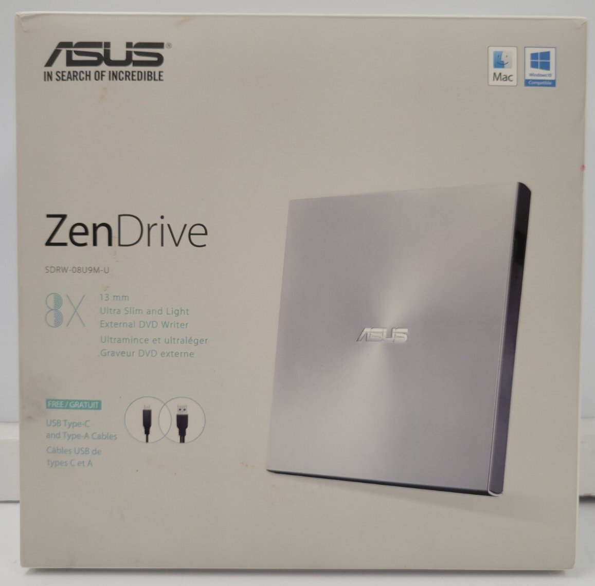 ASUS SDRW-08U9M-U External DVD Drive - Portable USB 2.0 CD/DVD Writer for Laptop & Desktop - Perfect for Data Backup, Movie Playback & Software Installation