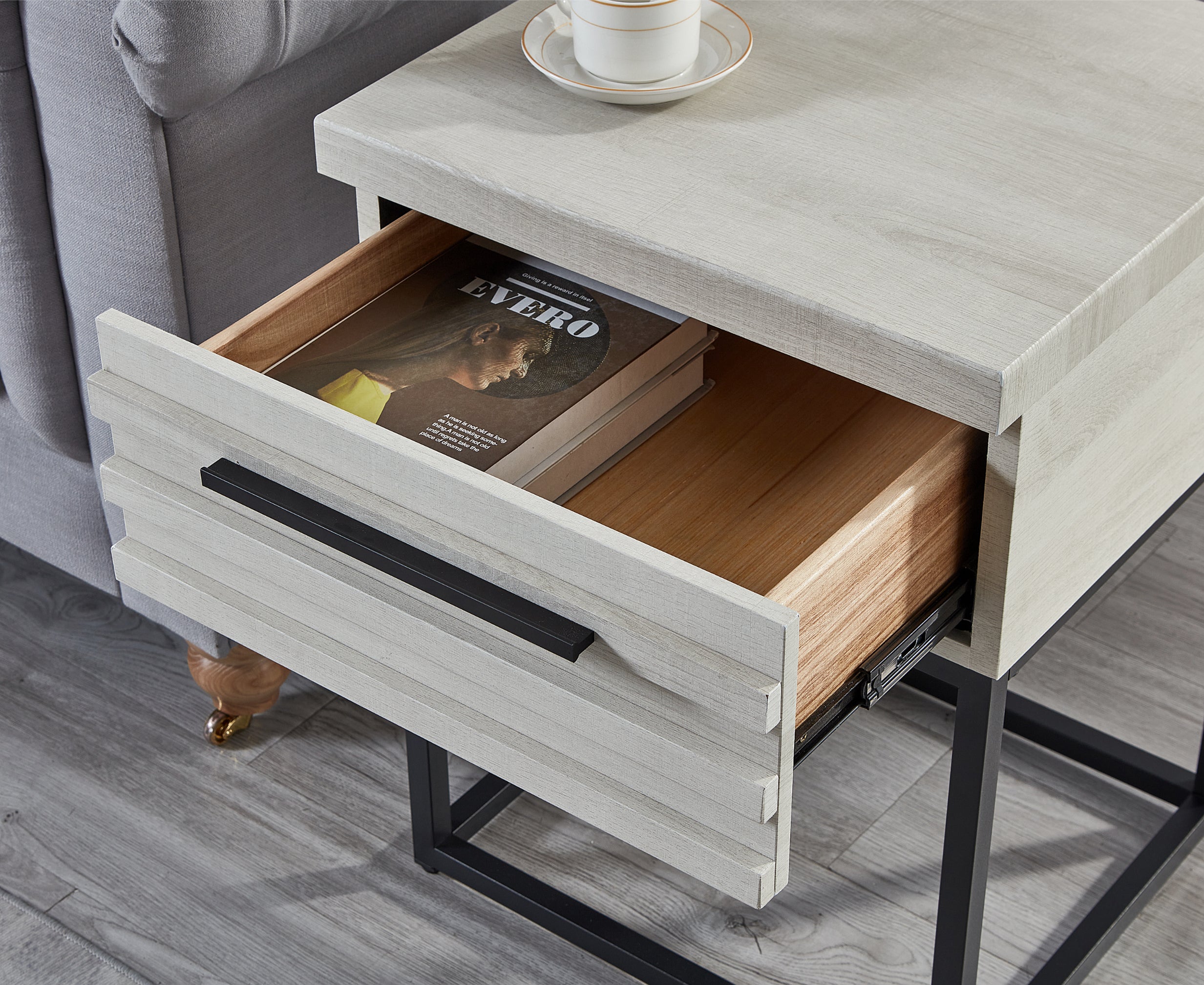 Roundhill Furniture Celestial Contemporary Storage End Table - Modern Nightstand with Drawer for Bedroom, Living Room & Office - Stylish Side Table for Home Decor & Organization