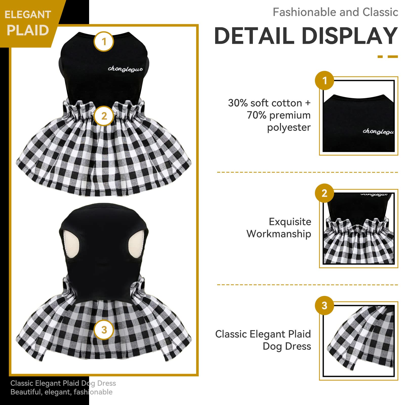 PETCARE Classic Black Plaid Dog Dress - Soft & Cute Summer Shirt for Small Dogs - Shih Tzu, Pomeranian, Chihuahua, Yorkie Puppy Outfits - Perfect for Pet Parties, Photo Shoots & Daily Walks (Black, Large)