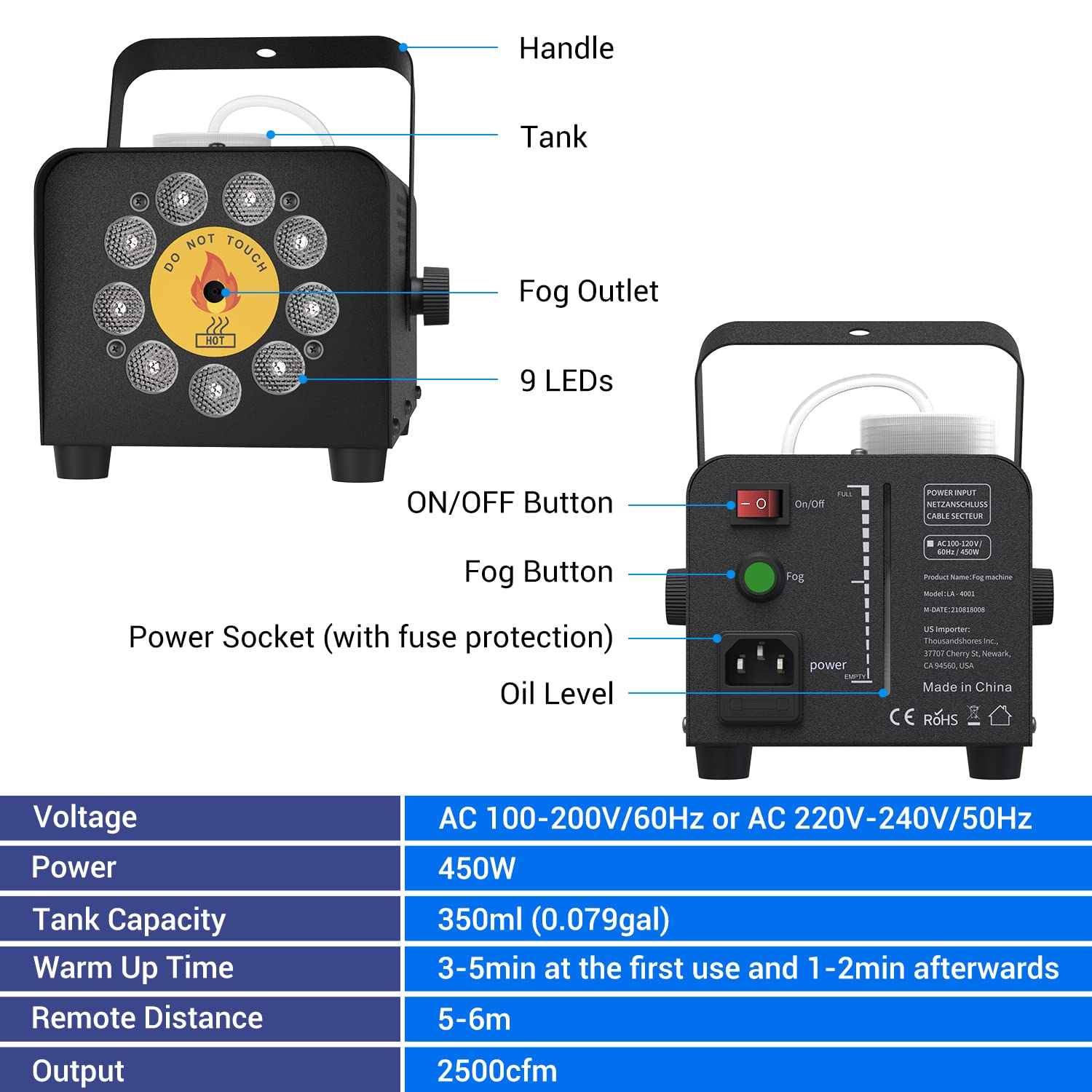 Wireless Remote Control Bubble Machine for Kids - 1000+ Bubbles Per Minute with LED Lights & Smoke Effects | 12 Color Options, 2500CFM Fog Output & Strobe Light | Perfect for Birthday Parties, Outdoor Events & Kids Playtime
