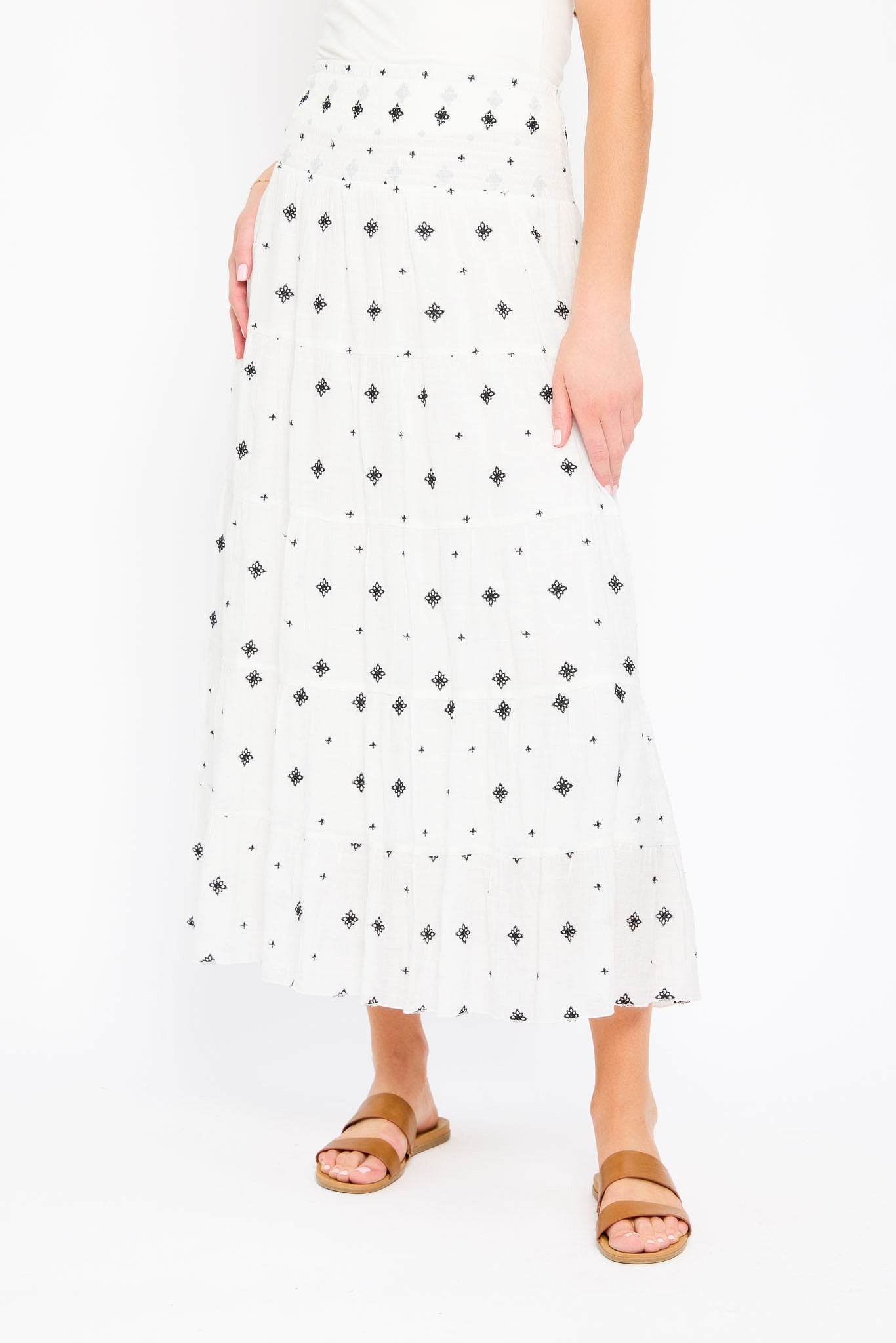 Floral Embroidered Maxi Skirt for Women - Boho Summer Beach Dress with Pockets | Perfect for Vacations, Music Festivals & Casual Outings