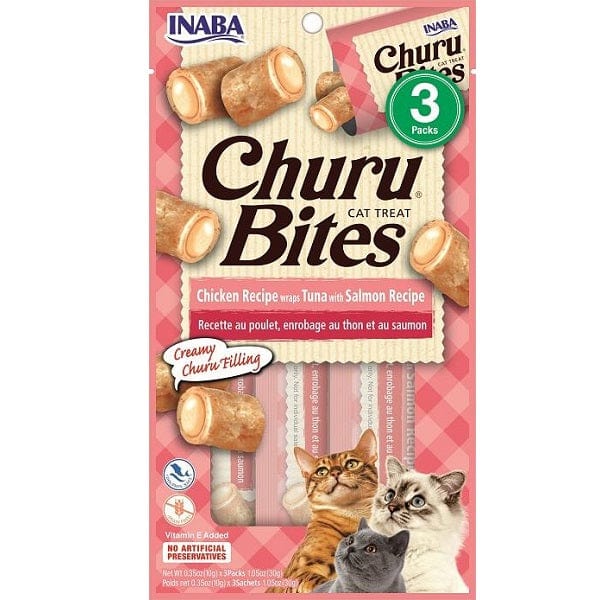 Inaba Churu Bites Tuna with Salmon Recipe Creamy Puree Cat Treats - Grain-Free Soft Cat Snacks for Kittens & Adult Cats - Perfect for Training, Bonding & Hydration