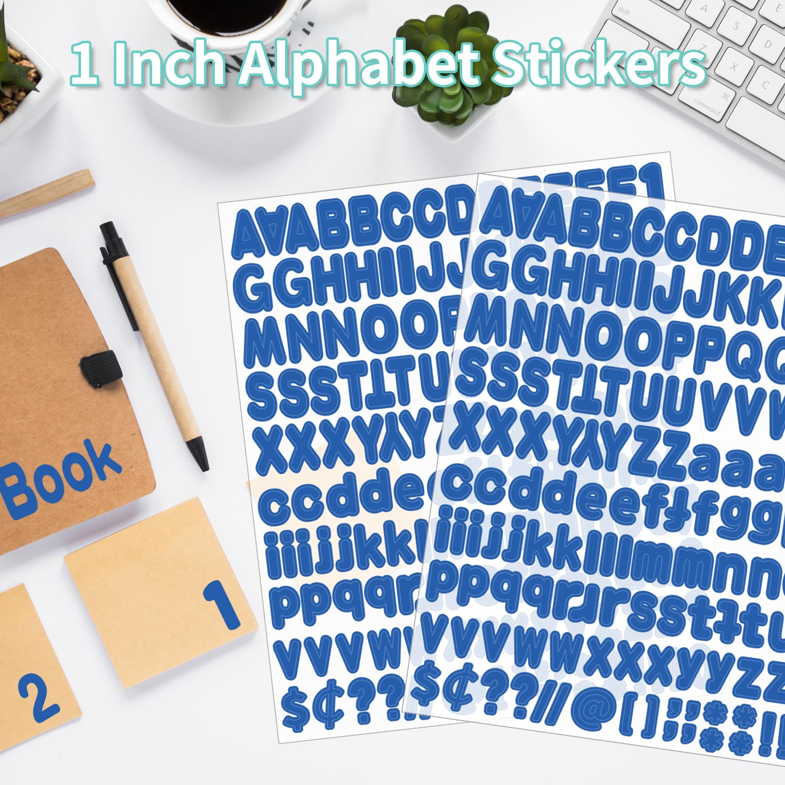 1 Inch Alphabet Stickers - 12 Sheets Blue Self-Adhesive Vinyl Letter Stickers for Mailbox Numbers, Bulletin Boards, Classroom & Home Decor - Perfect for DIY Projects, Scrapbooking & Organization (Blue)