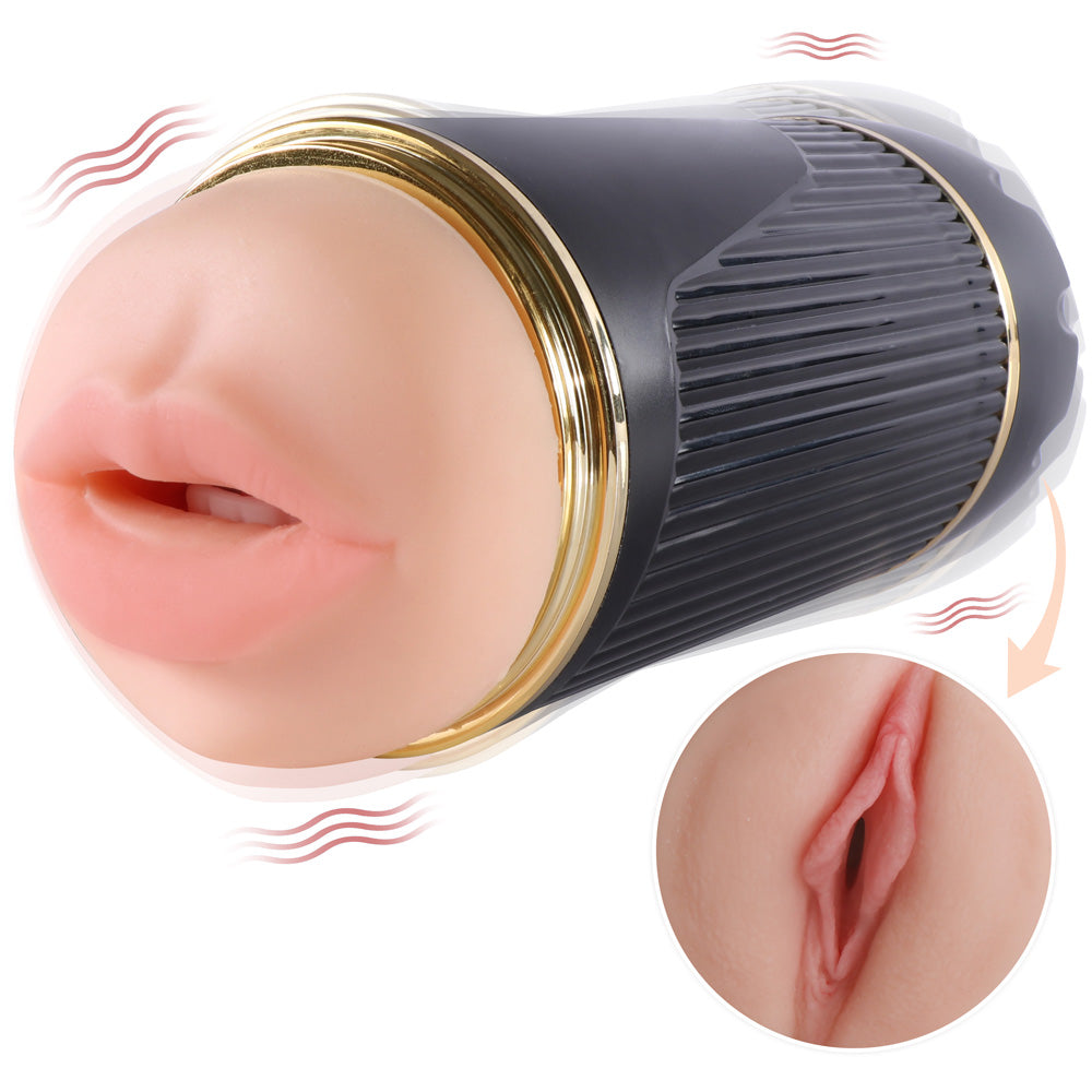 Kay Cup Vibrating Dual-Sided Pussy and Mouth Masturbator - Realistic Male Masturbation Toy for Solo Pleasure & Couples Play