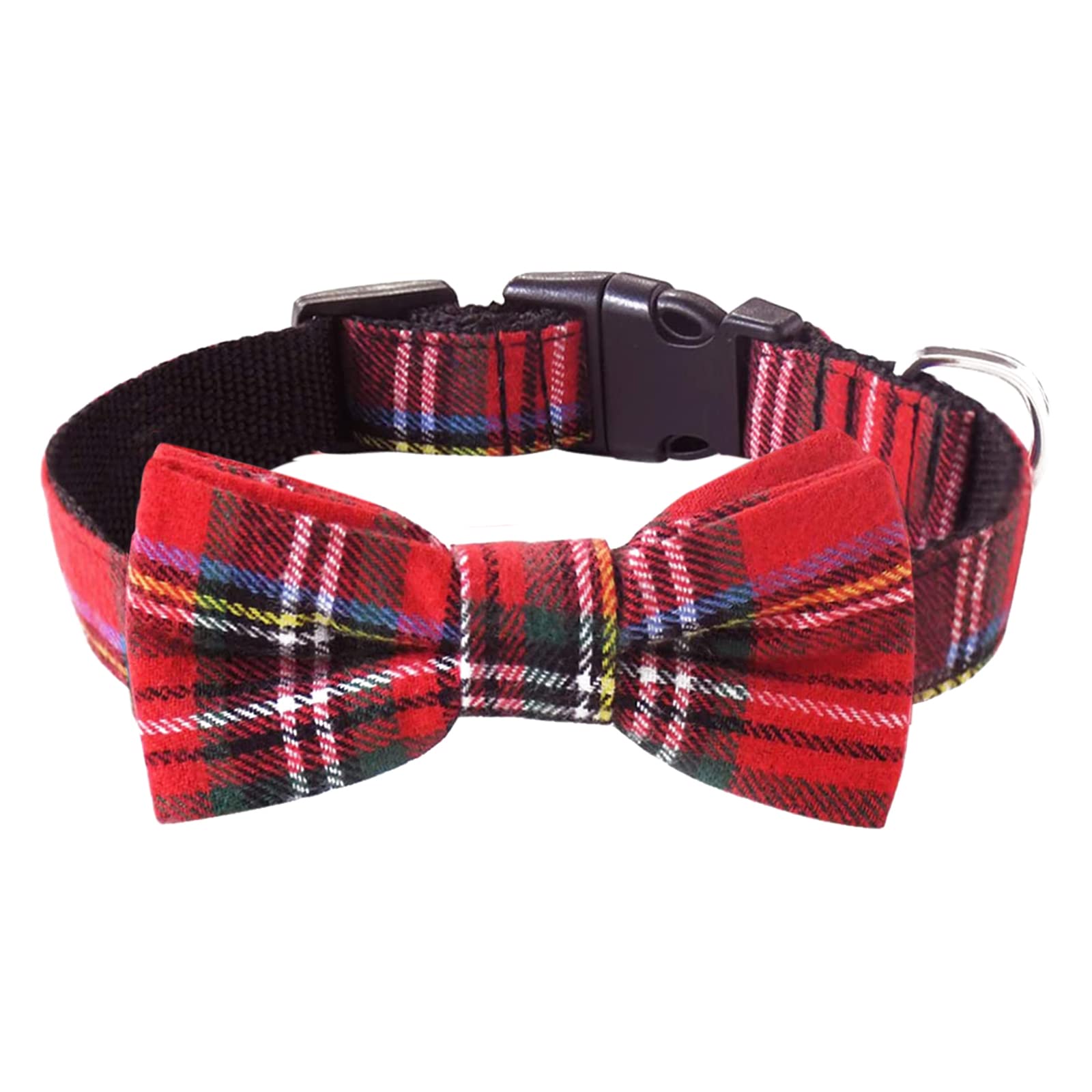 Malier Dog Collar with Bow Tie - Christmas Classic Plaid Snowflake Pet Collar for Small Medium Large Dogs & Cats (Scotland Red Plaid, Small) | Perfect for Holiday Photos & Winter Walks