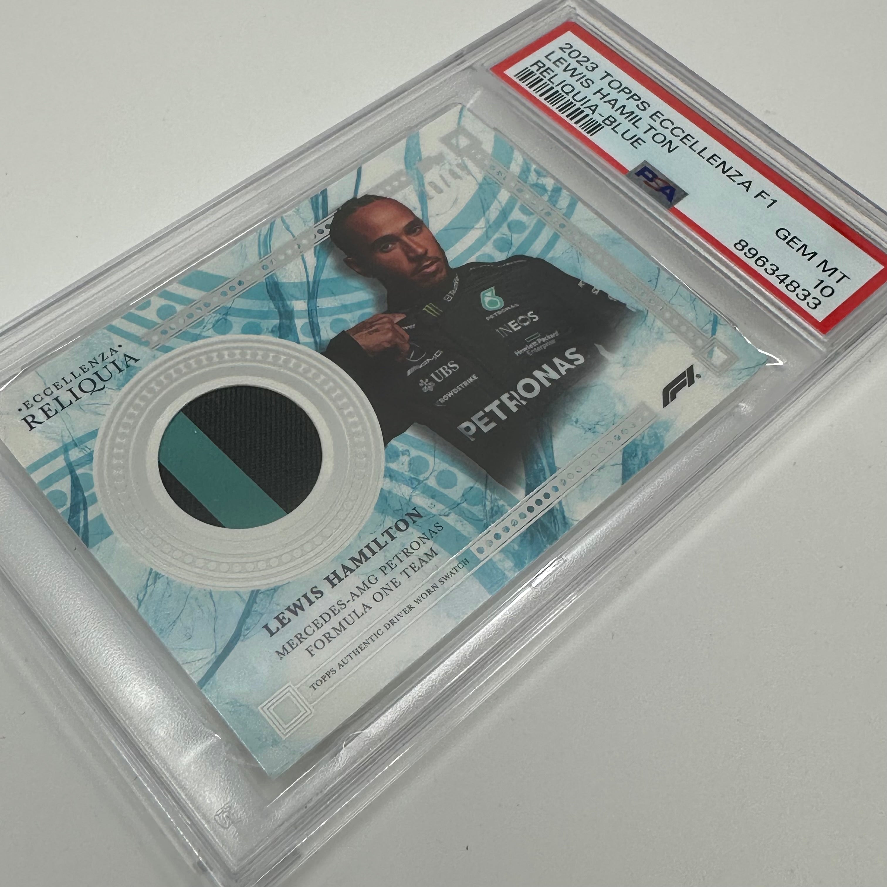 2023 Topps Eccellenza Lewis Hamilton PSA 10 Blue Relic Card 28/49 - Perfect for F1 Collectors, Sports Memorabilia Displays & Racing Enthusiast Gifts
