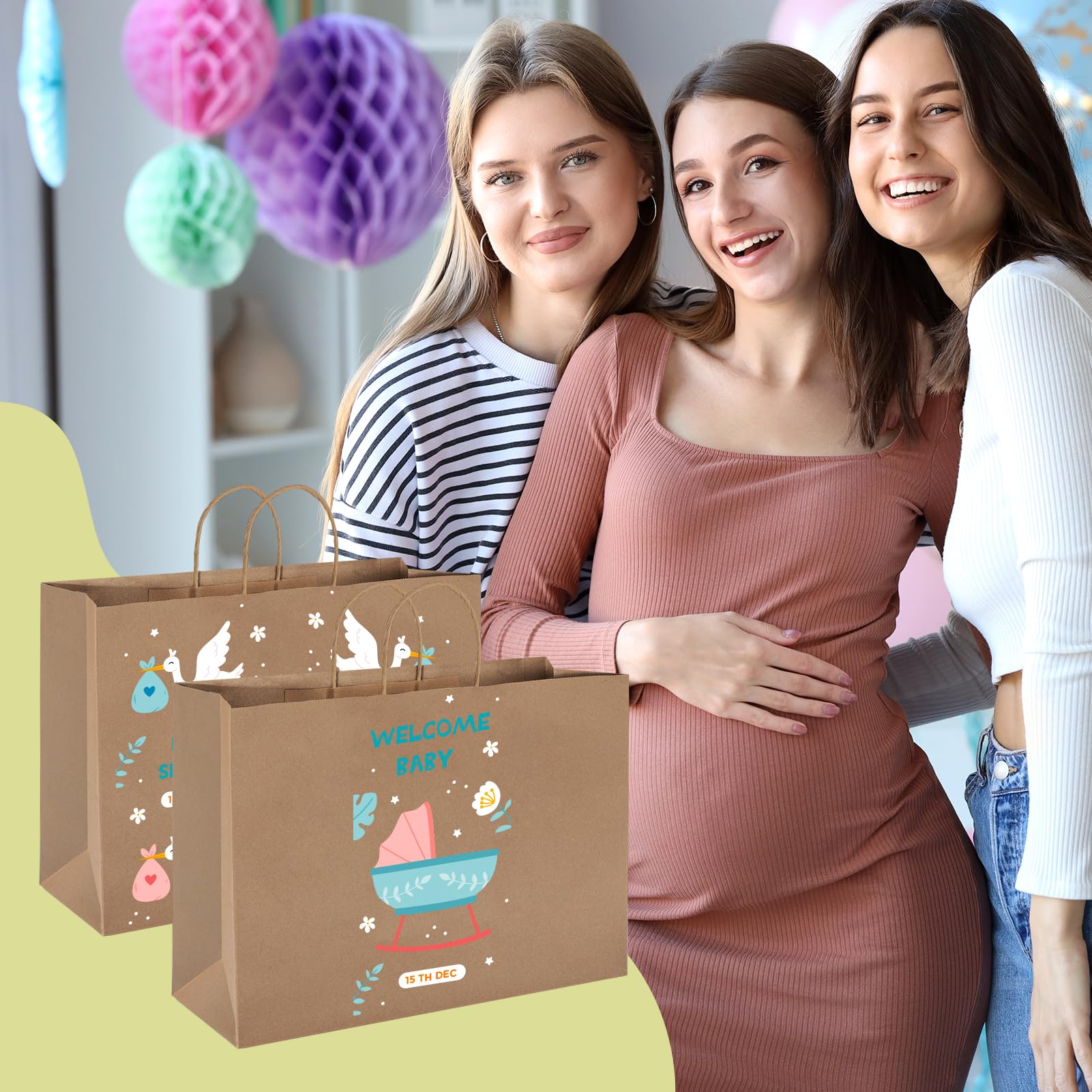 **MESHA 16x6x12 Inch Brown Paper Bags with Handles - 50 Pack Bulk - Eco-Friendly Large Gift Bags for Small Business, Retail, Wedding & Party Favors | Perfect for Crafts, Shopping & Event Packaging**