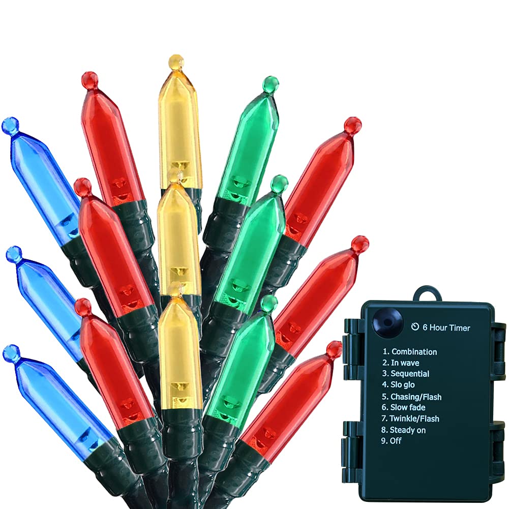 50 LED Battery Operated Christmas String Lights - 8 Lighting Modes with Timer, Waterproof Mini Fairy Lights for Indoor/Outdoor Decor (Green Wire, Multicolor) - Perfect for Christmas Trees, Wreaths, Weddings & Party Decorations