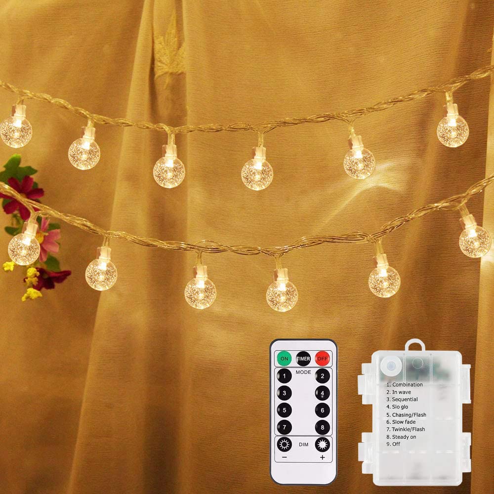 HXYPN 33ft 80 LED Battery Operated String Lights - Warm White Globe Fairy Lights with Remote Control for Indoor & Outdoor Decor - Perfect for Weddings, Patio, Bedroom, Christmas Tree & Party Decorations