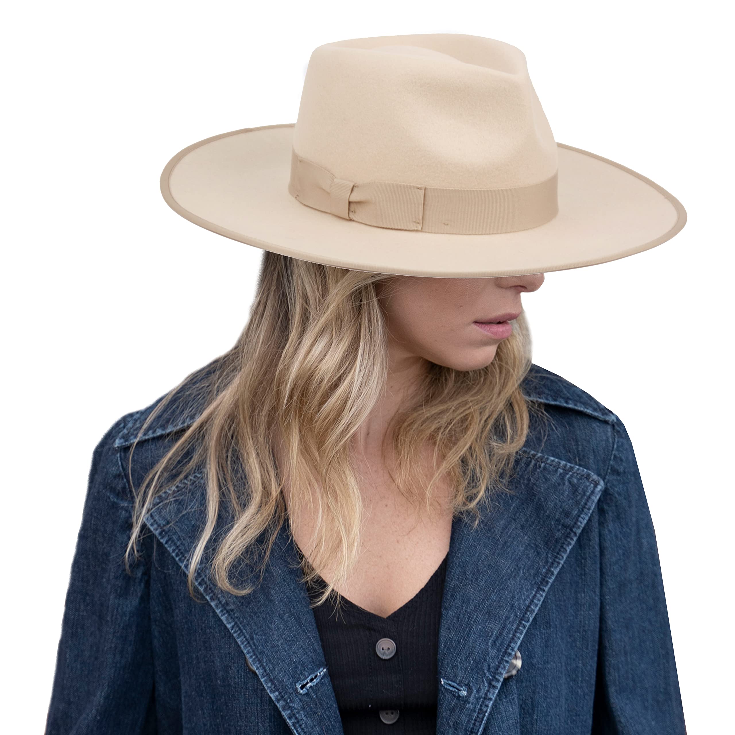 ANGELA & WILLIAM Women's Western Style Rancher Fedora Hat - Fashionable Cowgirl Hat for Outdoor, Country Music Festivals & Summer Sun Protection