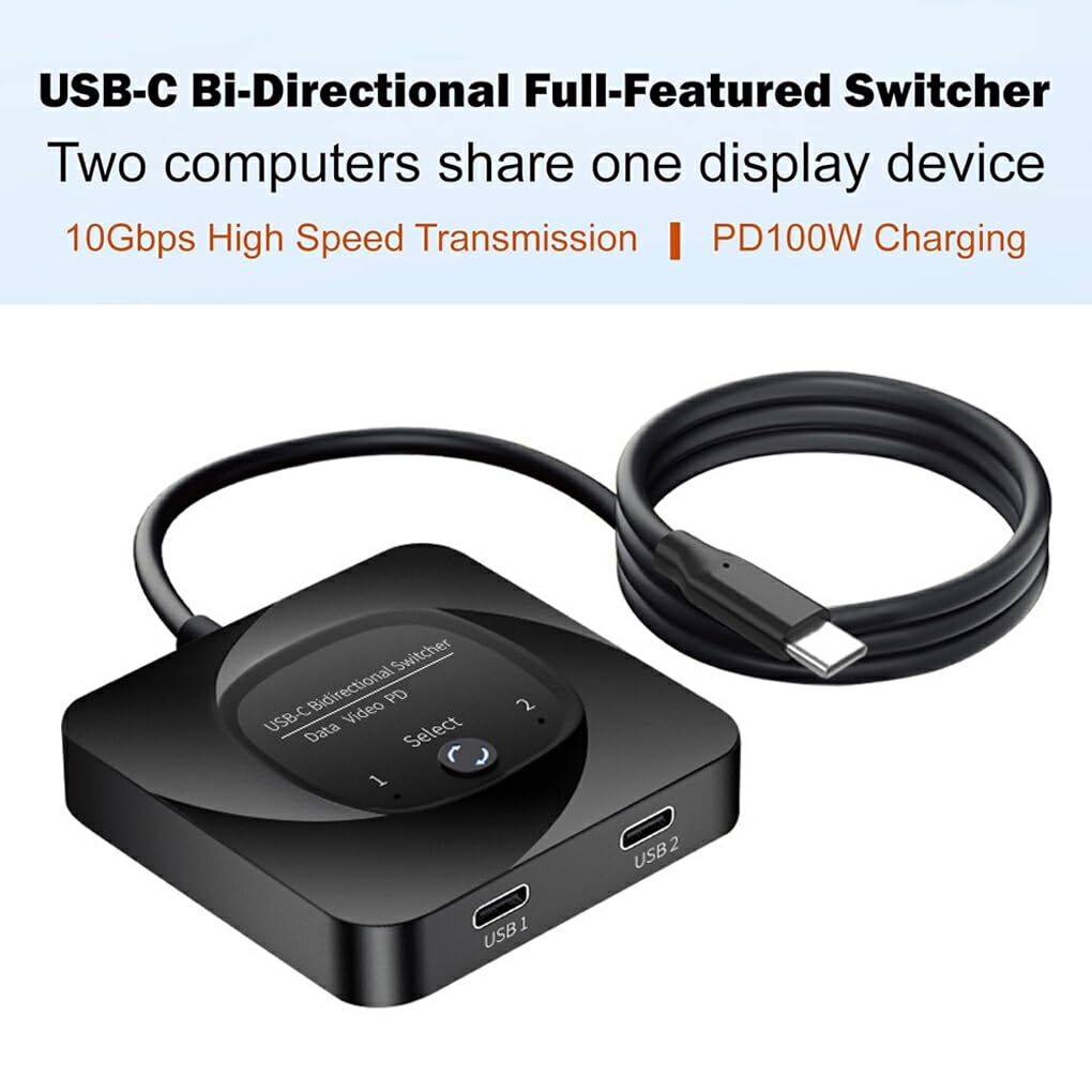 SUIOPPYUW ABS USB-C Bidirectional KVM Switch - 8K USB Data & Video Switcher for 2 Computers | Dual Monitor Setup, Home Office & Gaming PC Sharing
