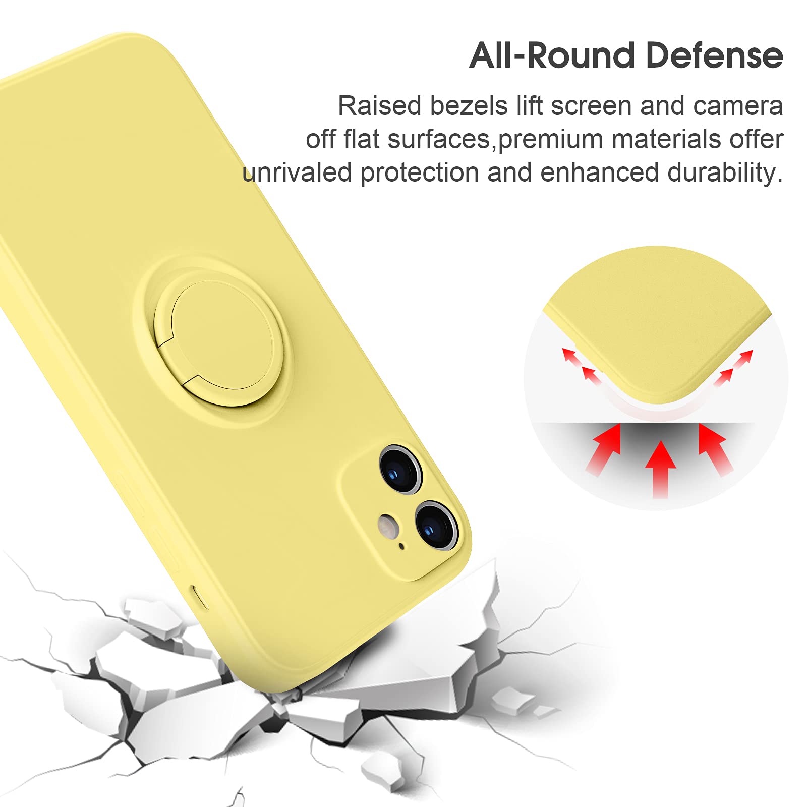 ABITKU iPhone 12 Mini Case with 360° Ring Kickstand & Magnetic Car Mount - Soft Silicone Cover with Microfiber Lining for iPhone 12 Mini 5.4 Inch (2020 Model, Yellow) - Perfect for Work, Travel and Everyday Protection