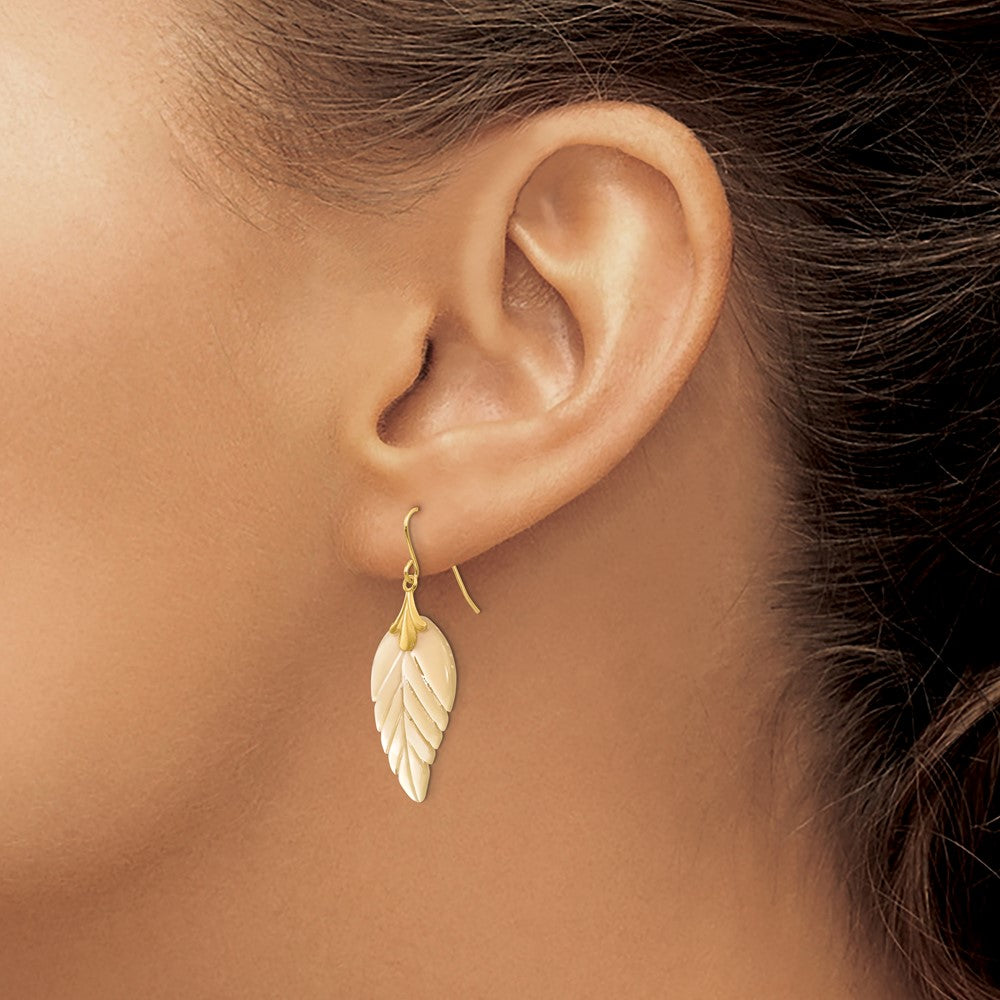 Gold Madi K Mother of Pearl Leaf Dangle Earrings SE620 - Elegant Pearl Shell Jewelry for Women, Perfect for Weddings, Parties & Special Occasions